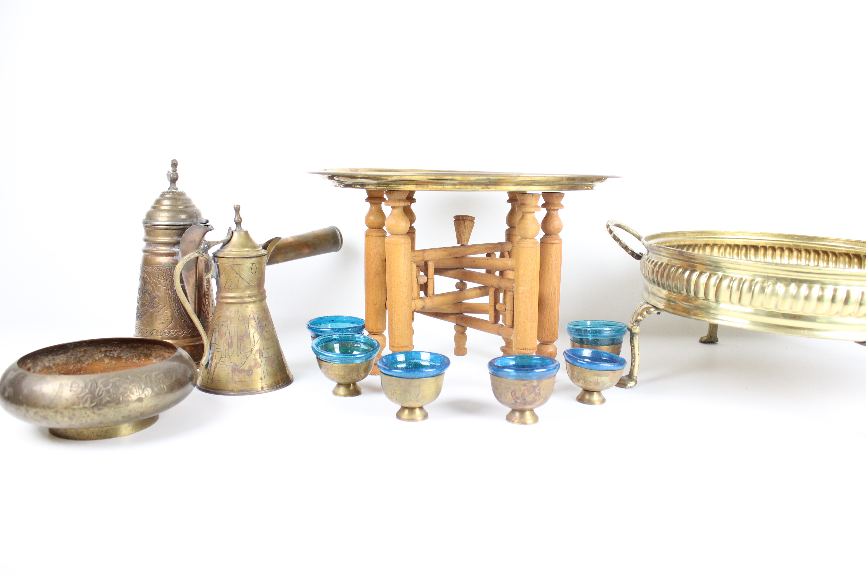 Vintage Iskandar Matar & Sons Nazareth and Brass Serving Pieces