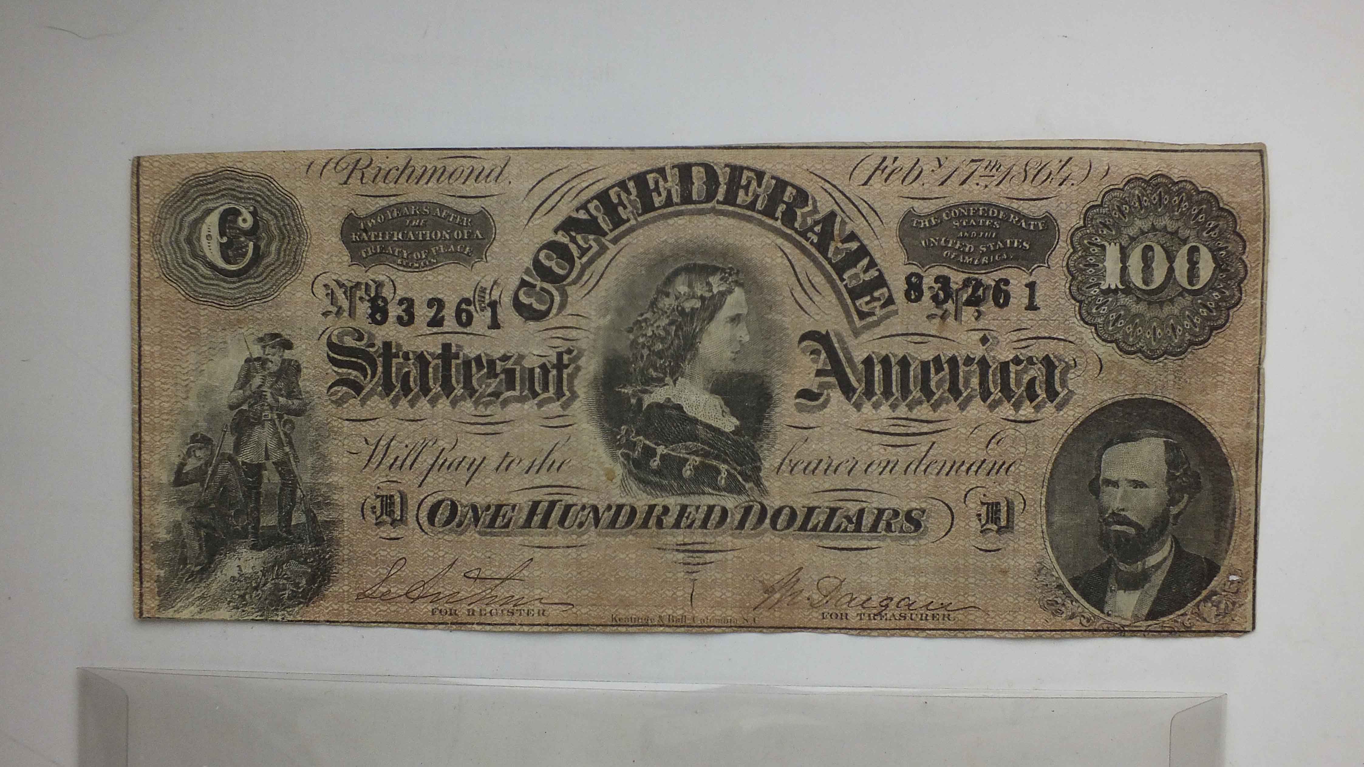 Confederate 100 Dollar Bill 1864