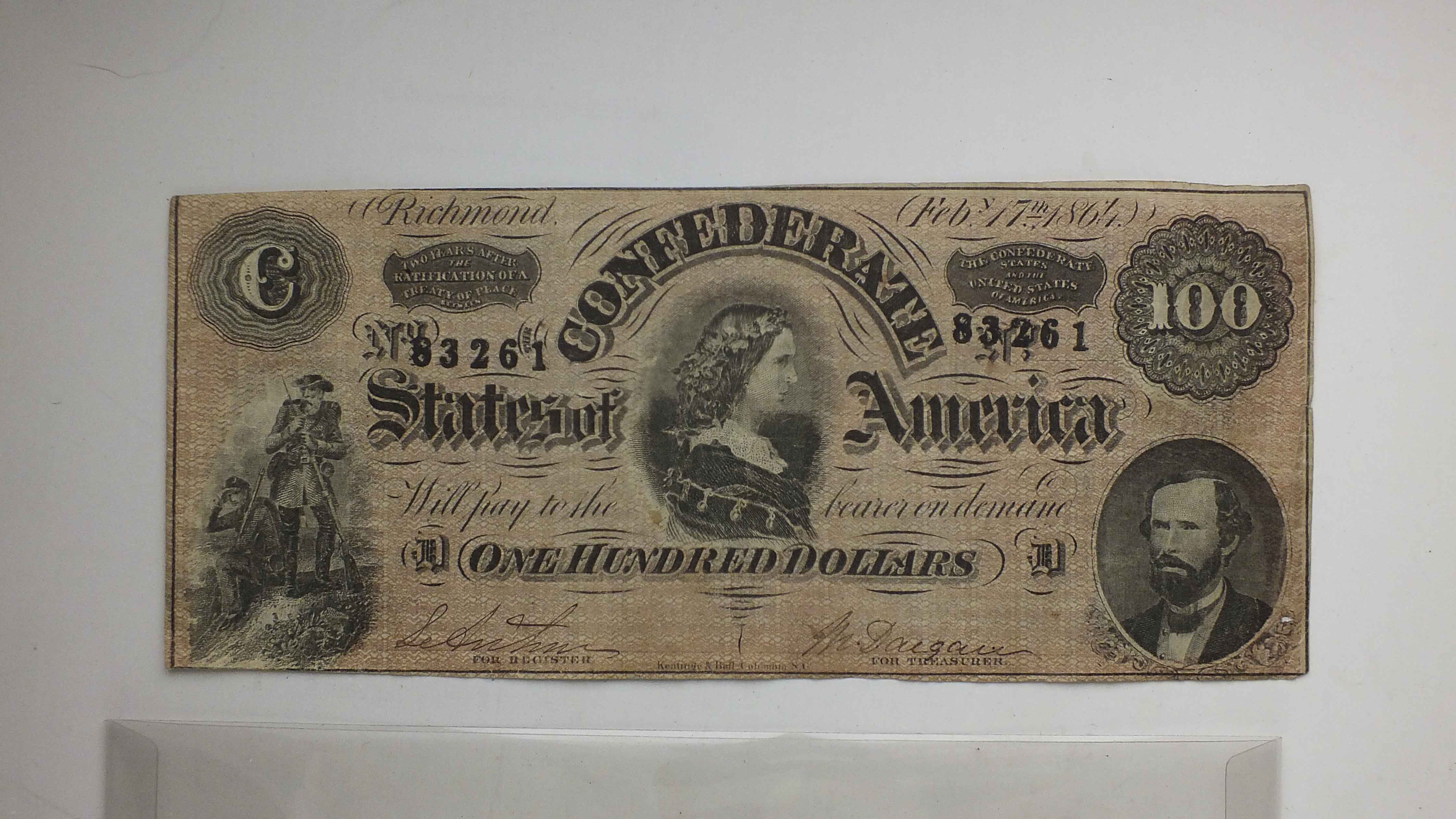Confederate 100 Dollar Bill 1864