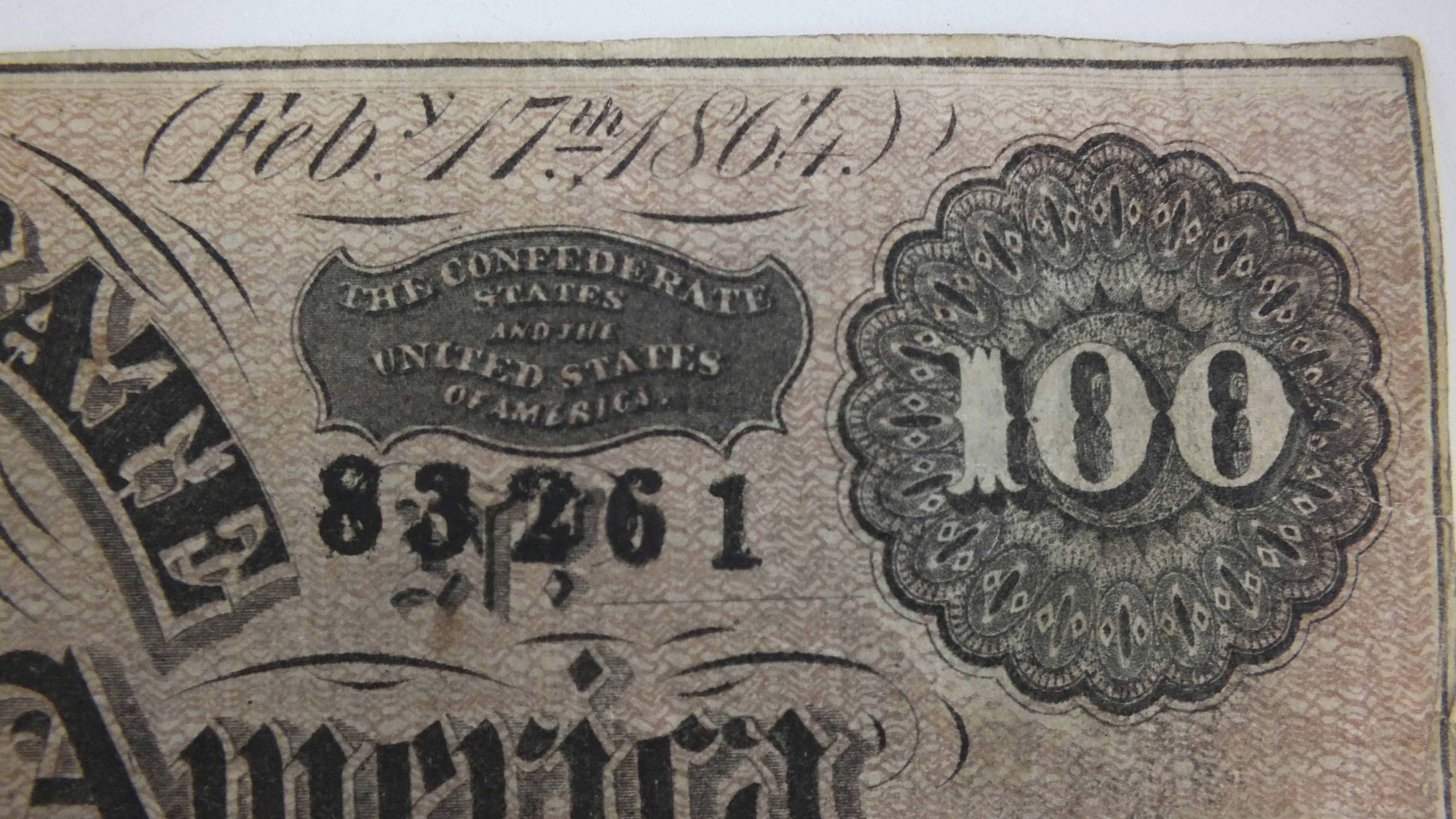 Confederate 100 Dollar Bill 1864