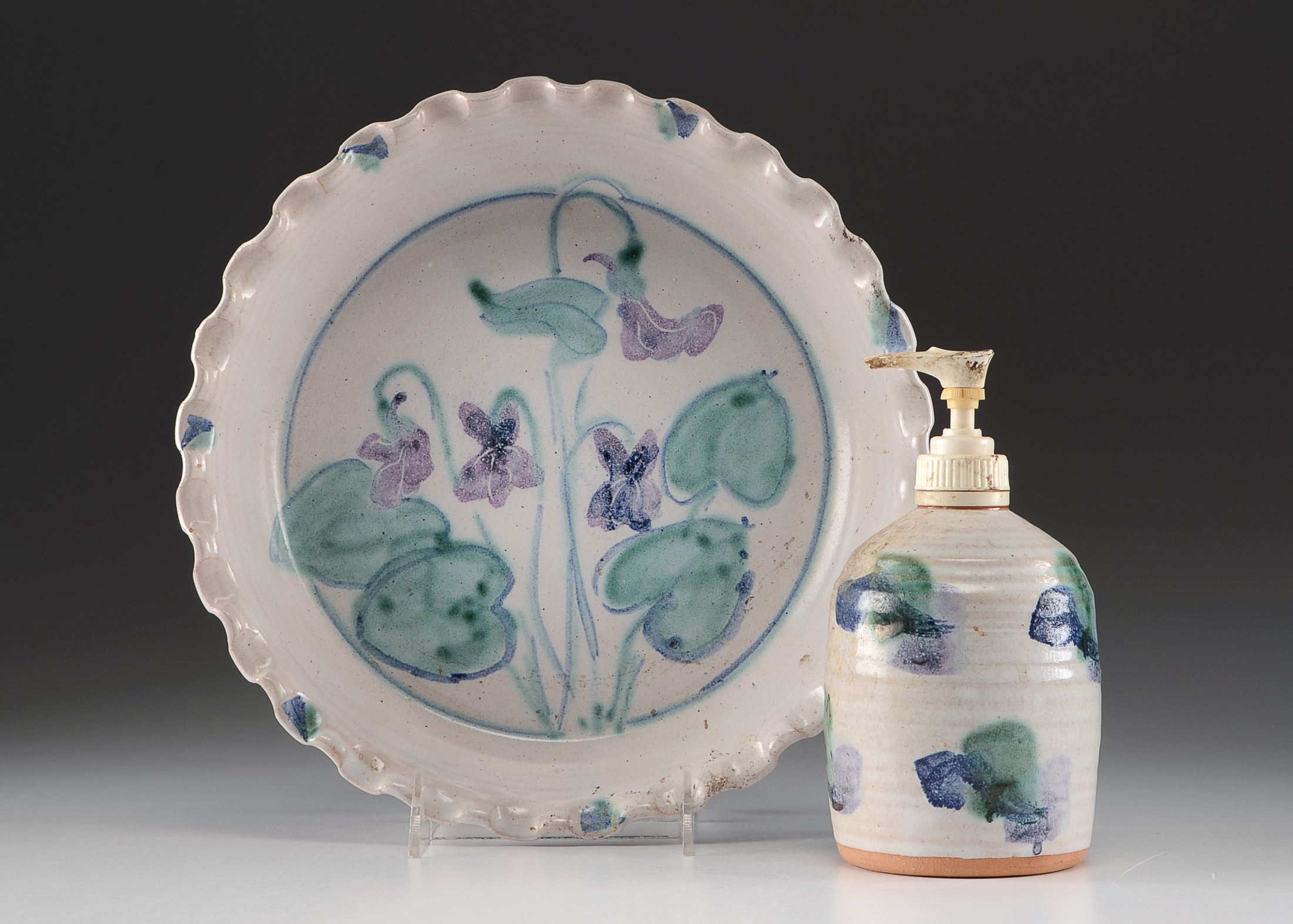 Marcia Cochran Artisan Pottery Pie Plate and Soap Dispenser