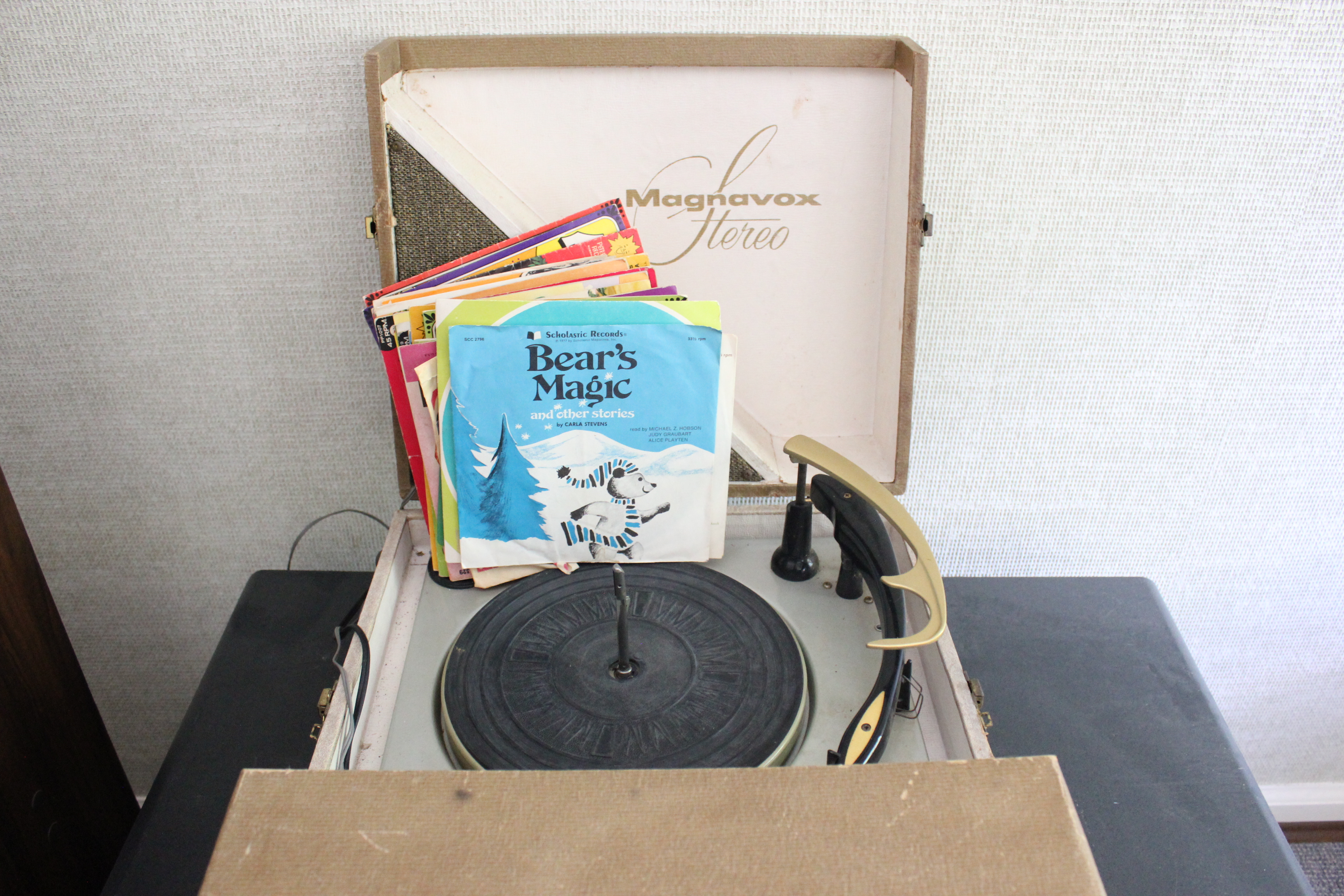 Vintage Magnavox Hero Stereophonic Record Player with Records 