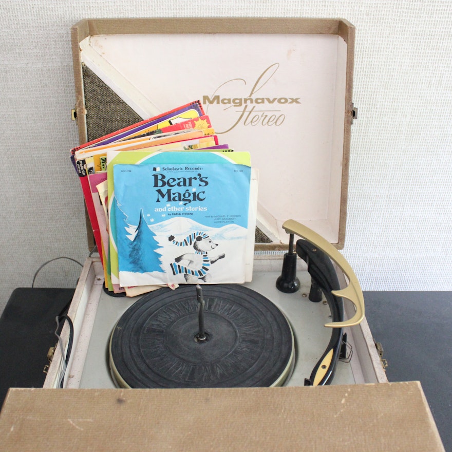 Vintage Magnavox Hero Stereophonic Record Player with Records 