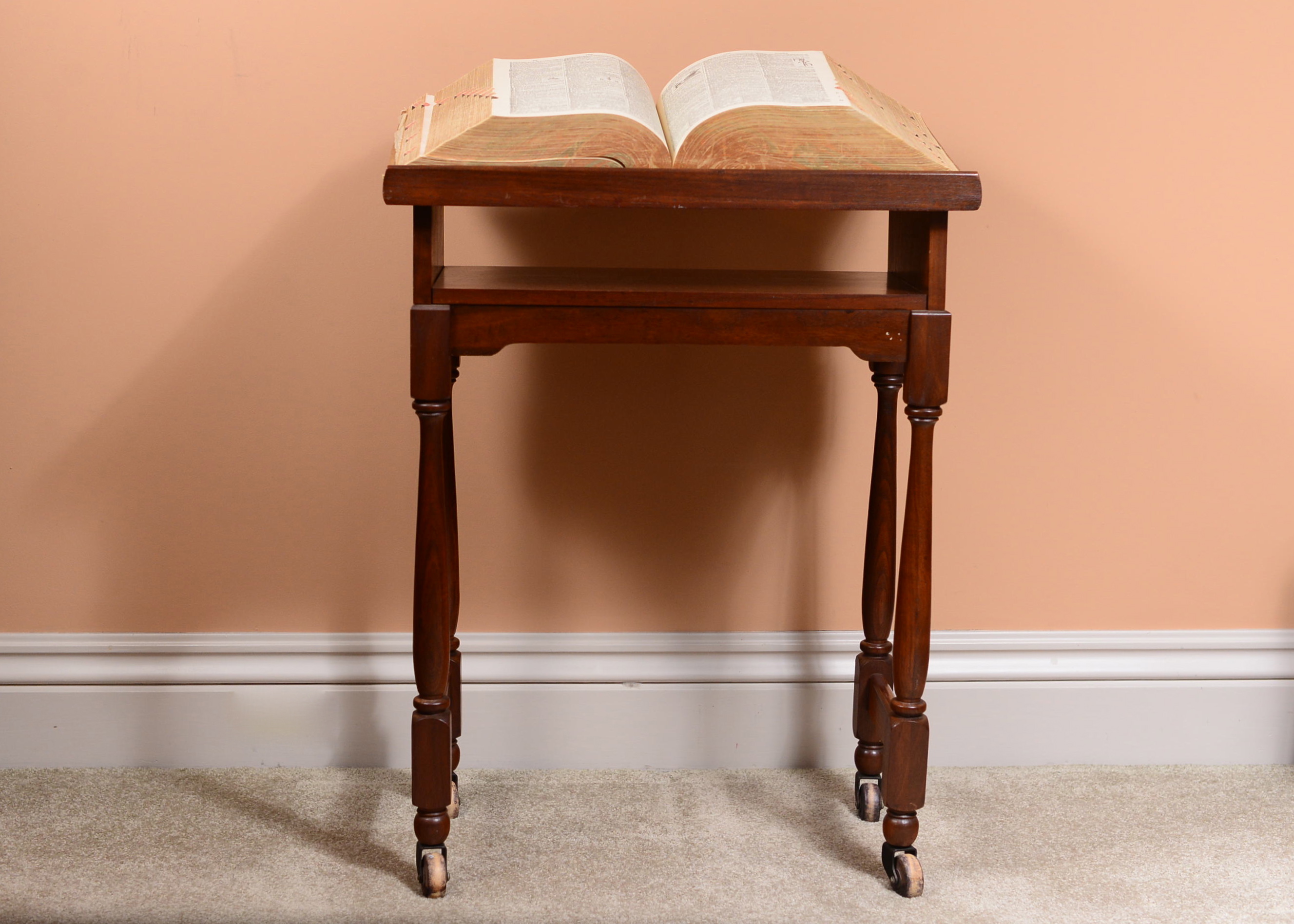 Antique Walnut Book Stand with 1934 Webster's Dictionary