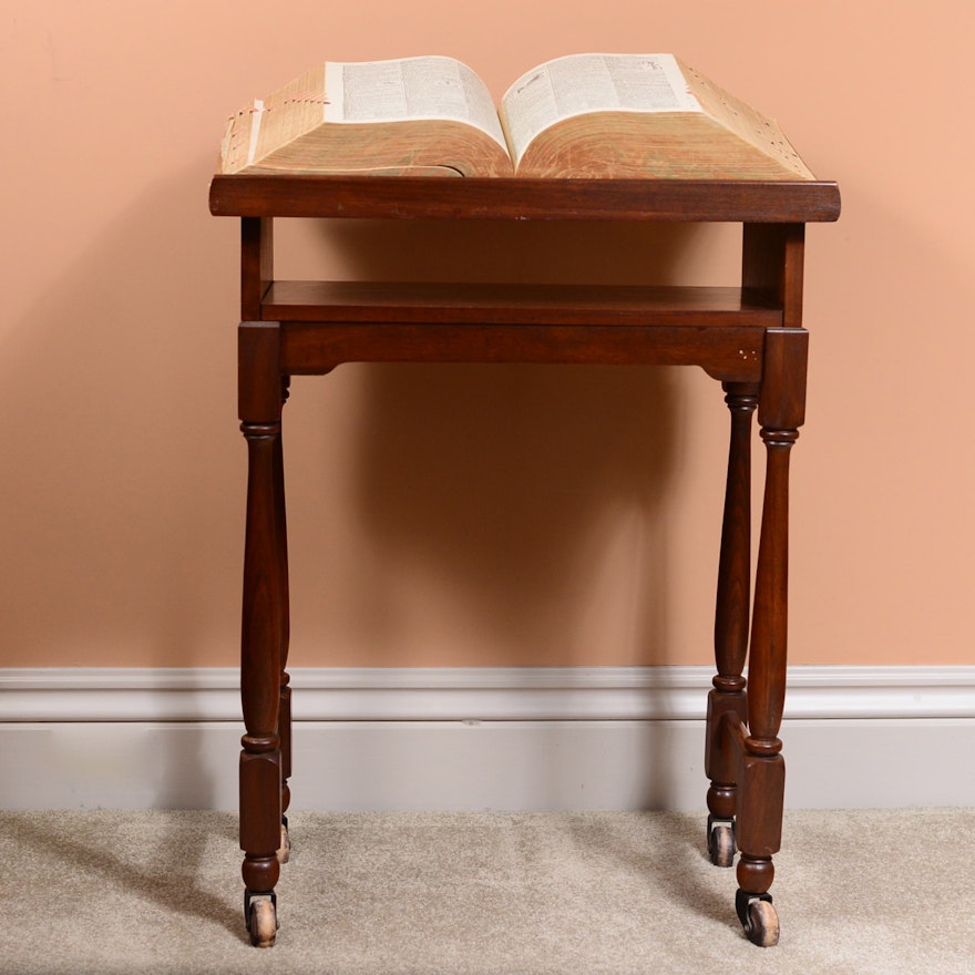Antique Walnut Book Stand with 1934 Webster's Dictionary