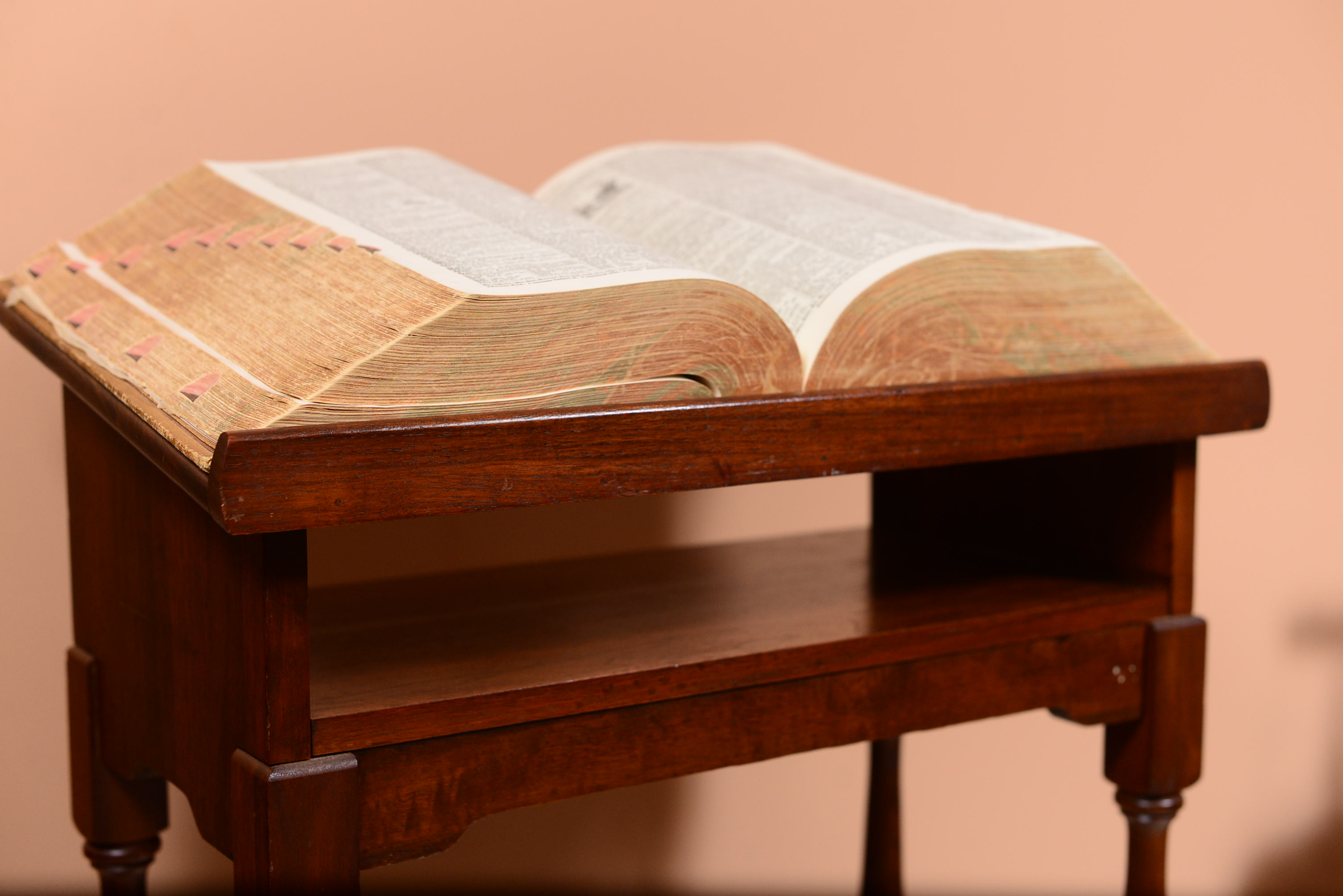 Antique Walnut Book Stand with 1934 Webster's Dictionary