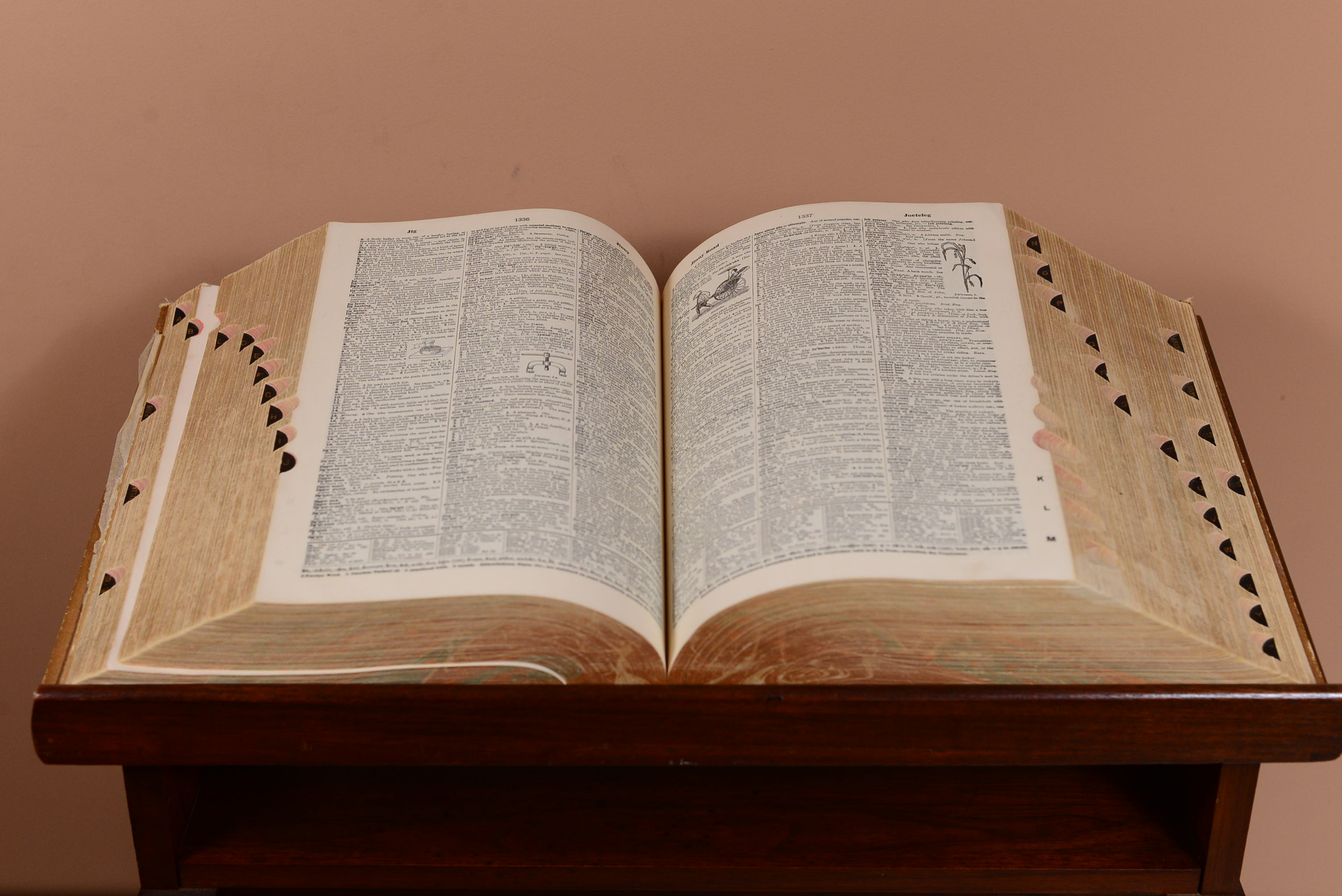 Antique Walnut Book Stand with 1934 Webster's Dictionary