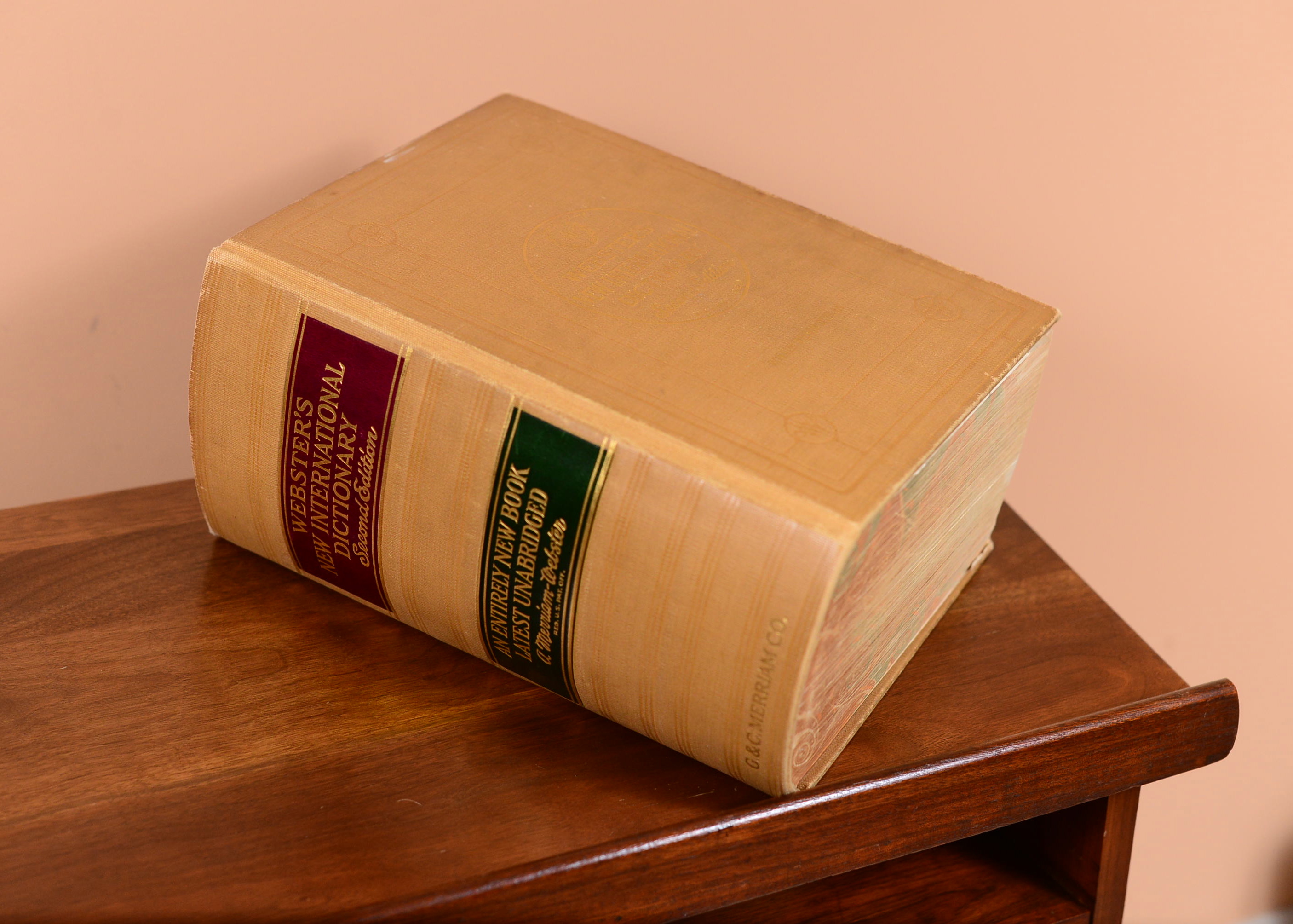 Antique Walnut Book Stand with 1934 Webster's Dictionary