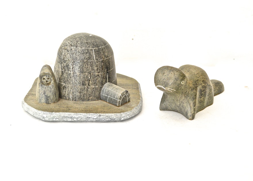 Two Inuit Soapstone Sculptures by Dimu