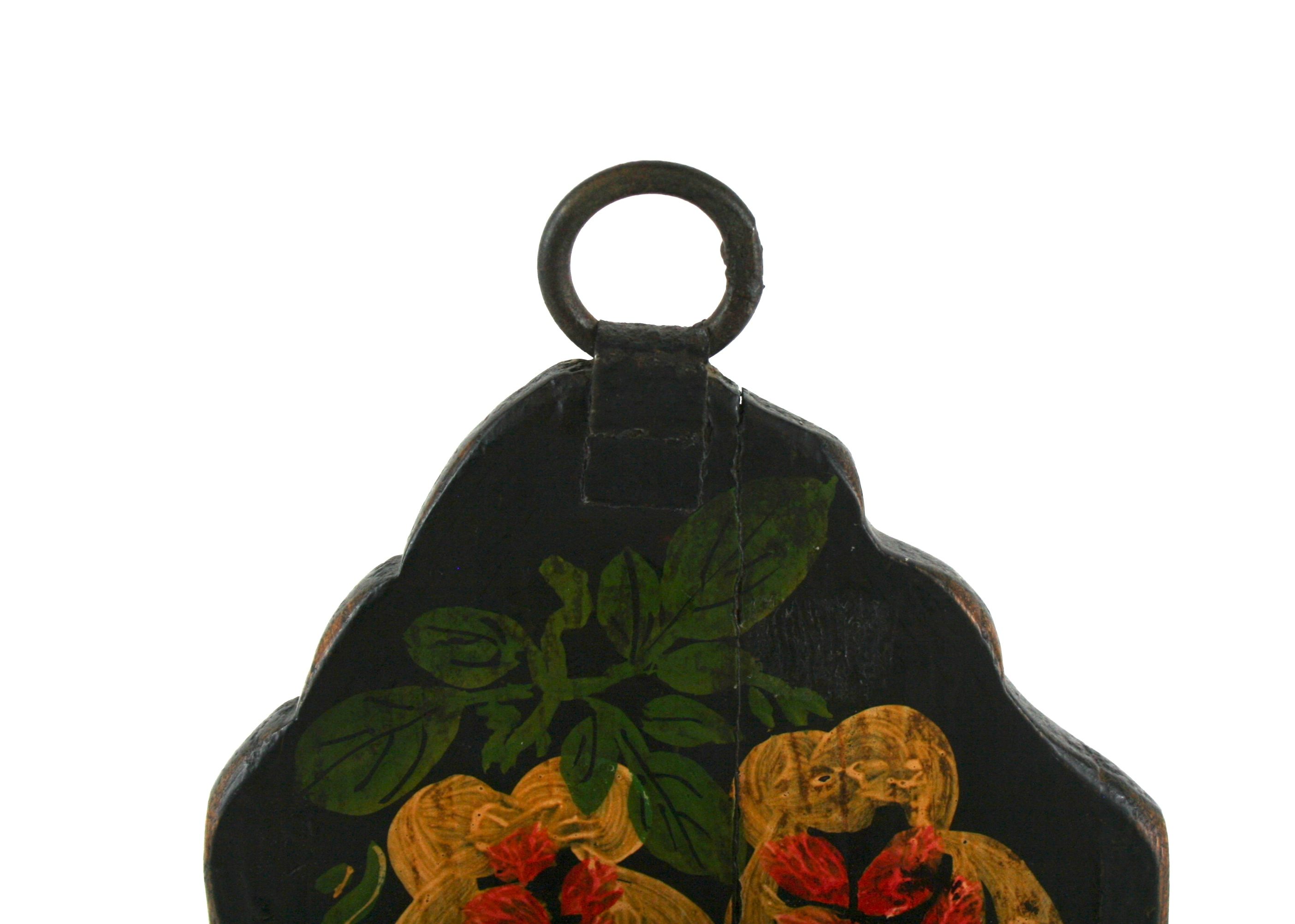 Wall Pocket with Hand Painted Floral Designs and Two Candles