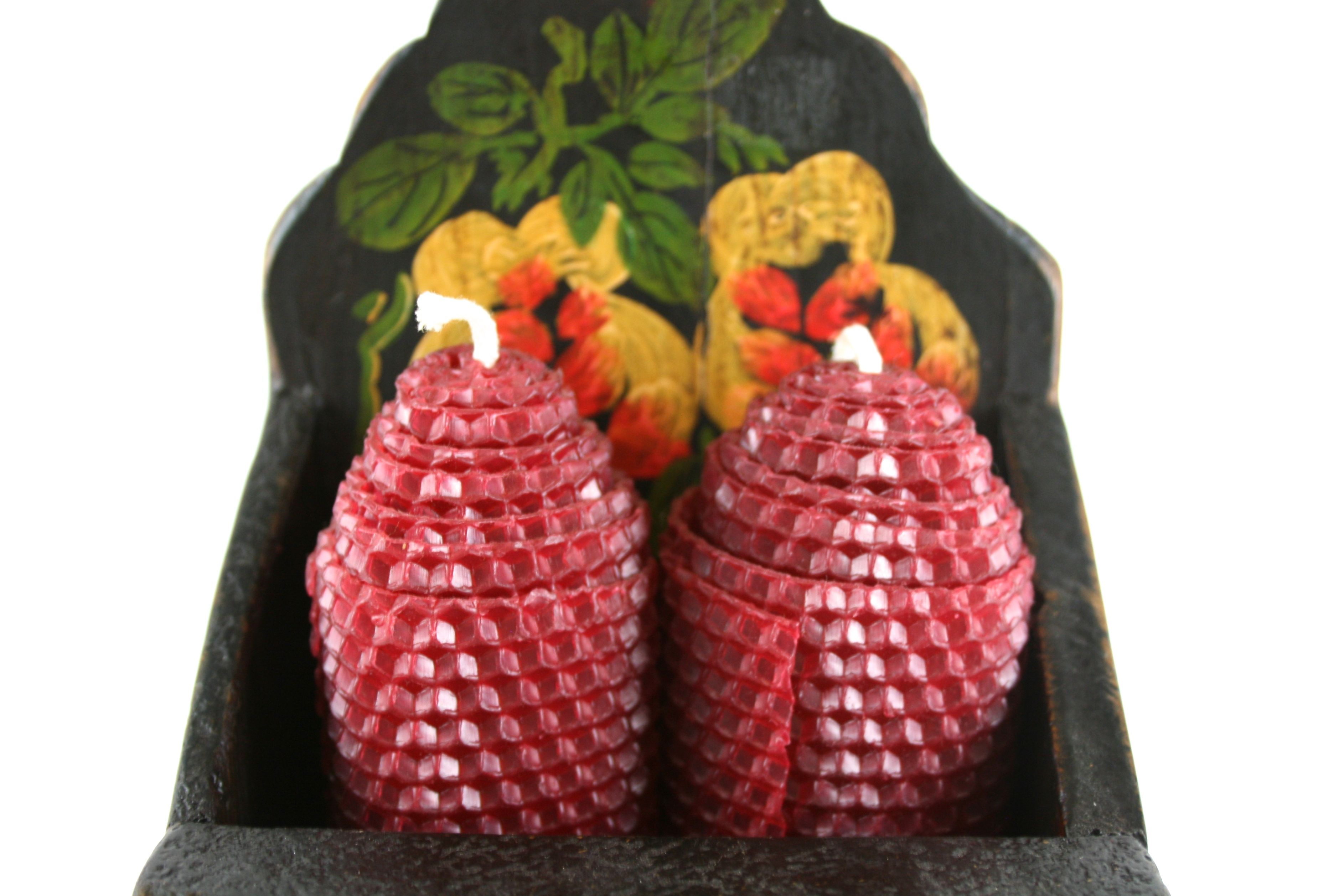 Wall Pocket with Hand Painted Floral Designs and Two Candles