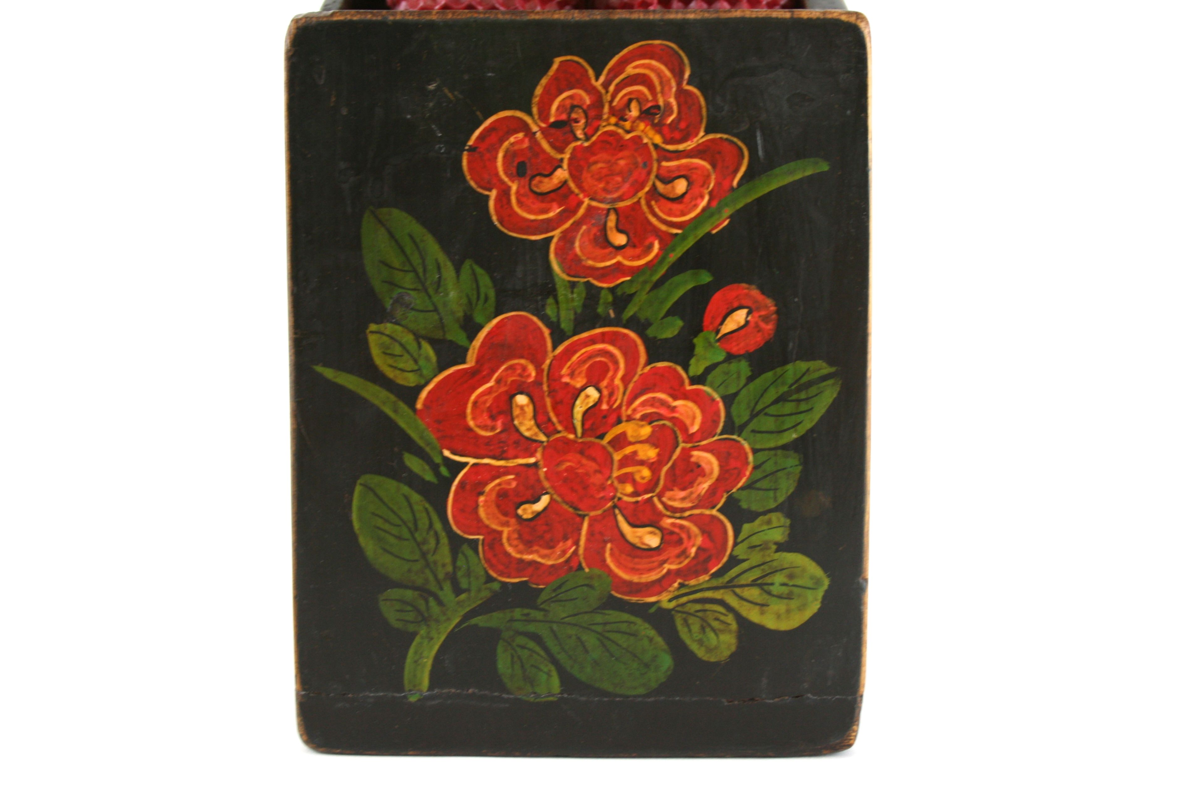 Wall Pocket with Hand Painted Floral Designs and Two Candles