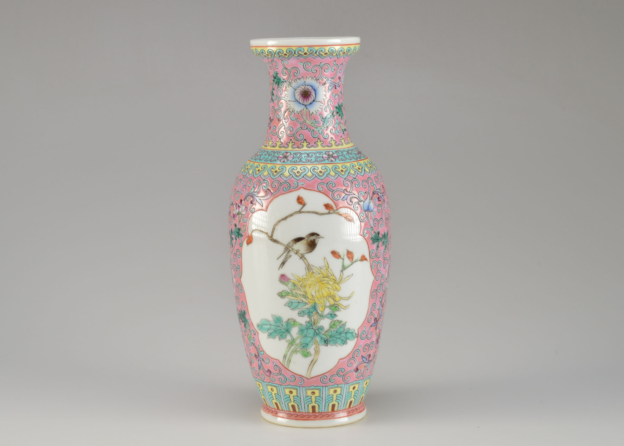 Vintage Baluster Vase with Enameled Design