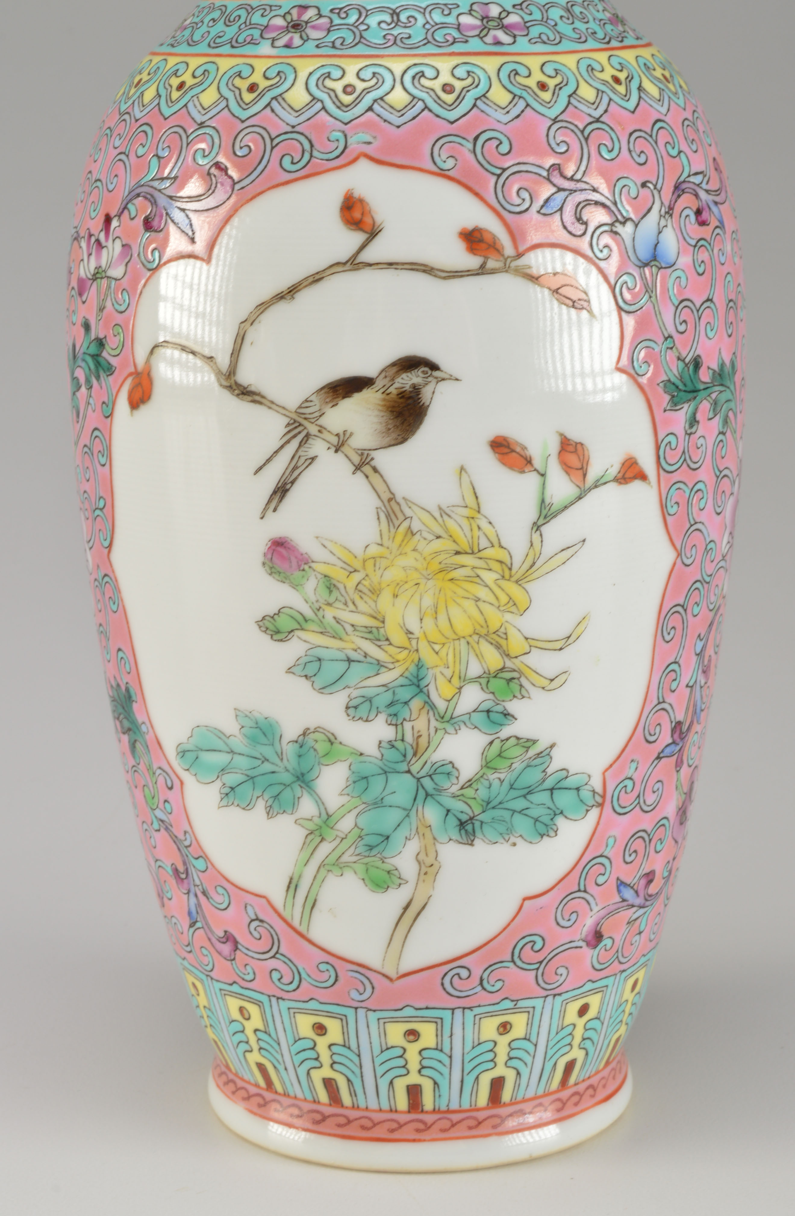 Vintage Baluster Vase with Enameled Design