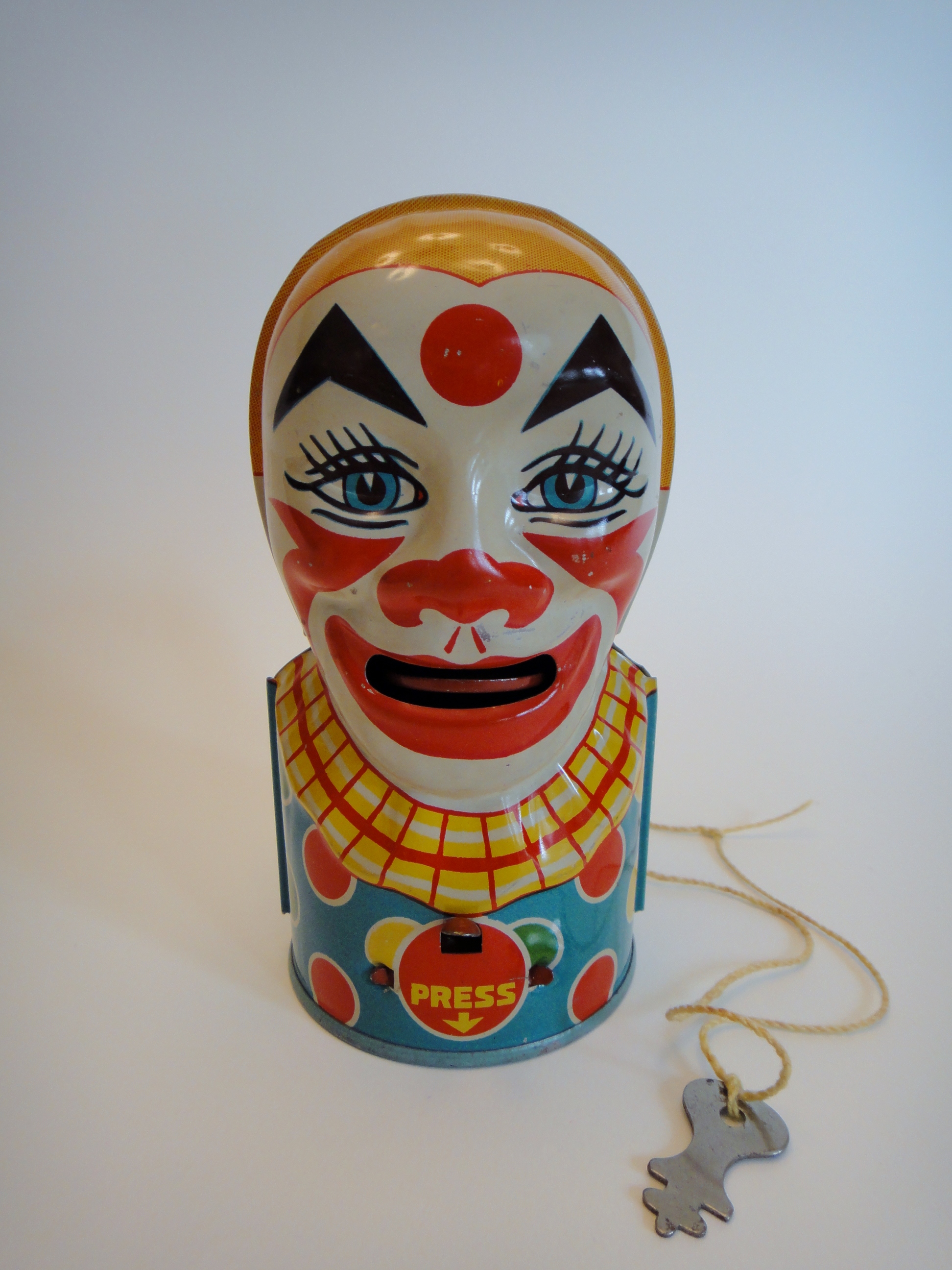 Vintage 1940s J. Chein Mechanical Clown Bank