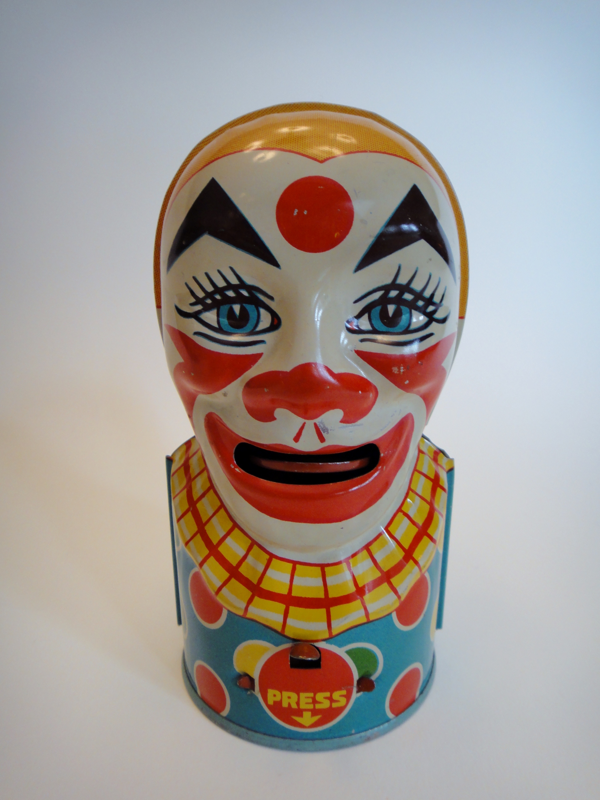 Vintage 1940s J. Chein Mechanical Clown Bank