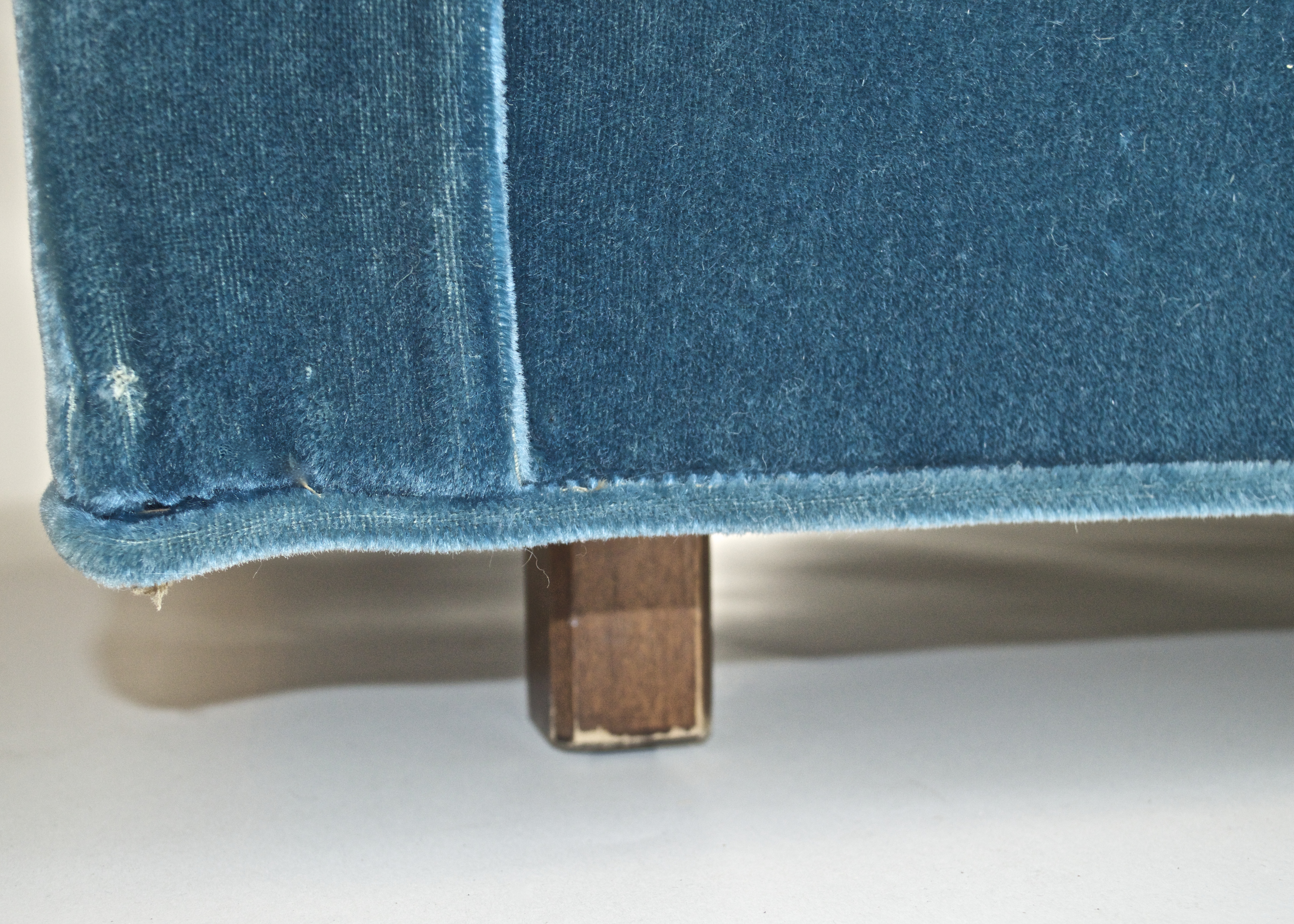 Mid-Century Prussian Blue Velvet Sofa 