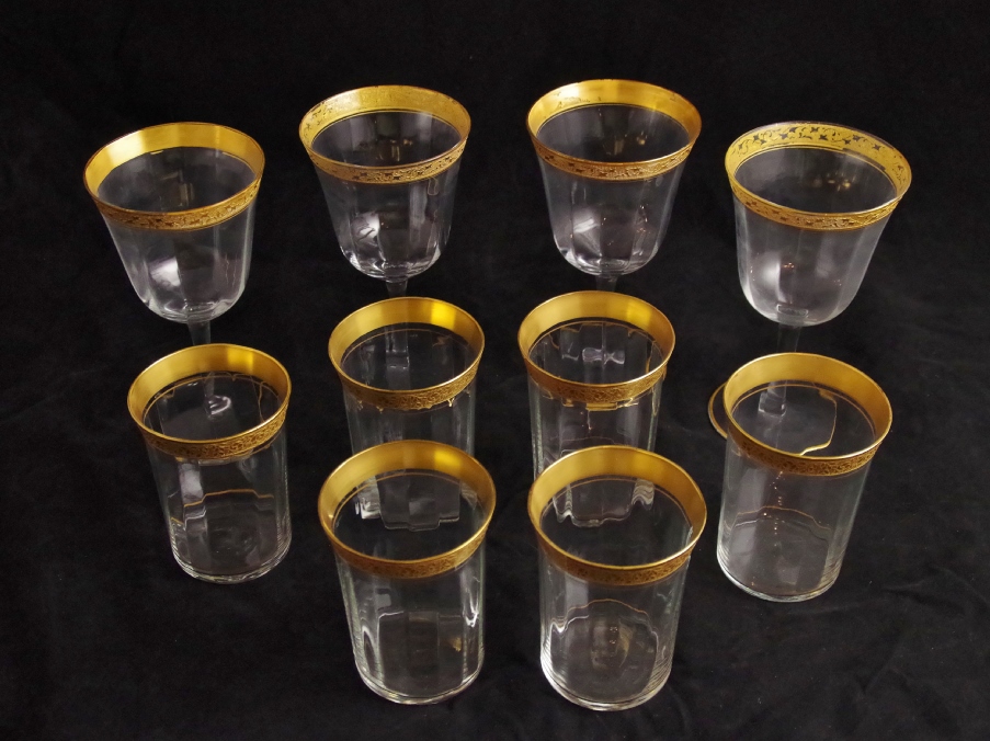 Vintage Crystal Stemware with Gold Rims