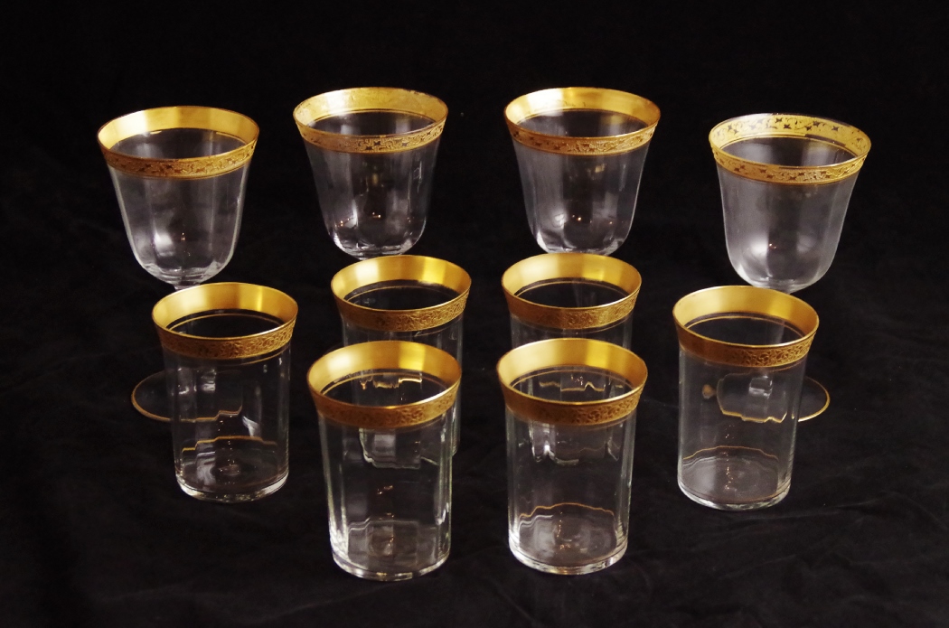 Vintage Crystal Stemware with Gold Rims