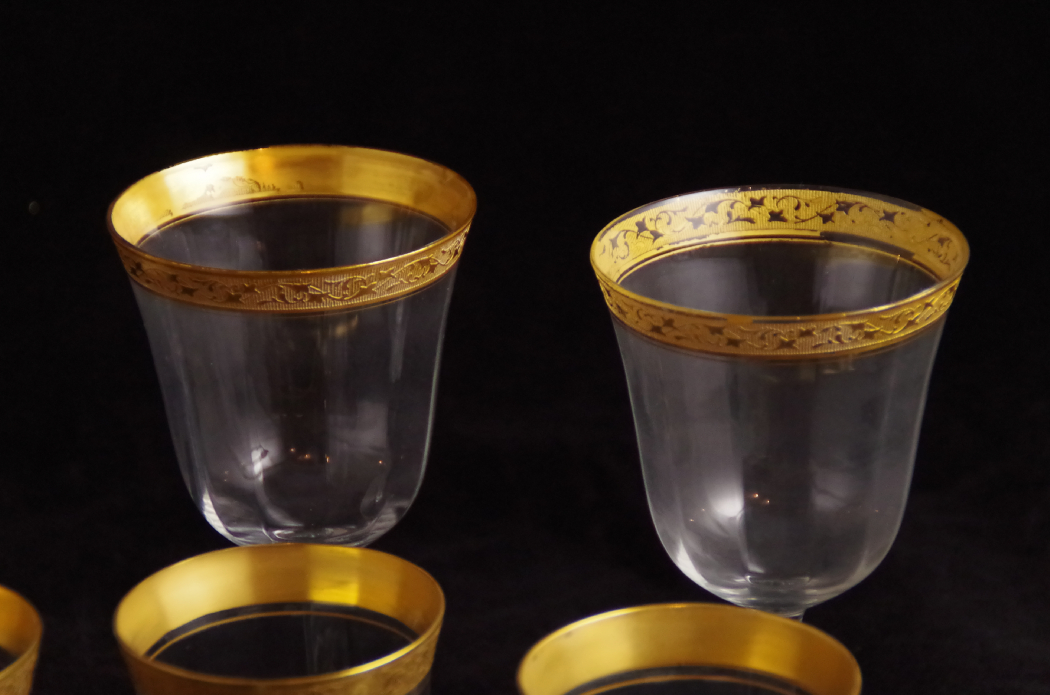 Vintage Crystal Stemware with Gold Rims