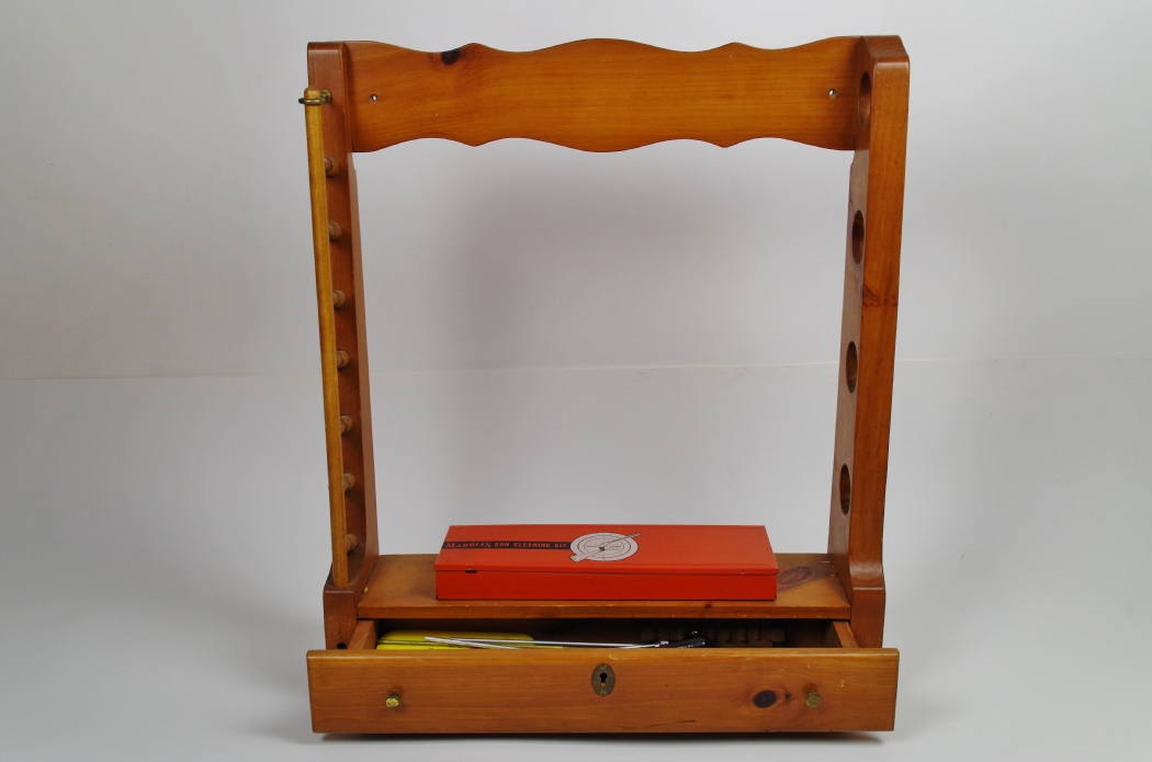 Vintage Locking Gun Rack and Gun Cleaning Supplies