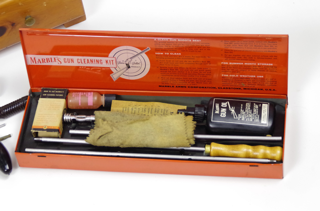 Vintage Locking Gun Rack and Gun Cleaning Supplies