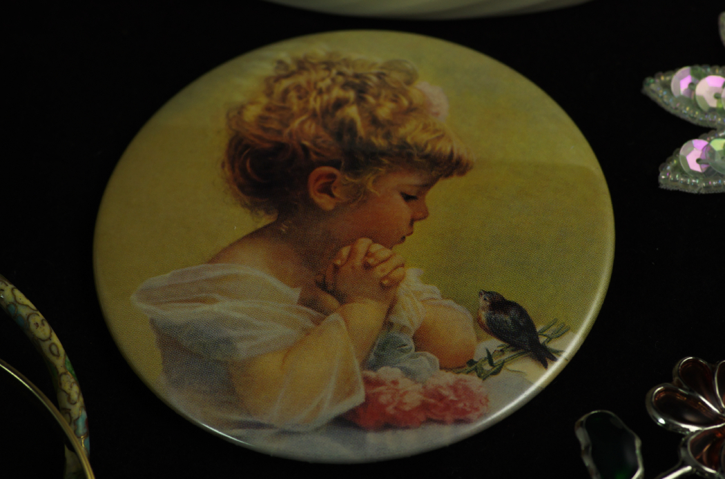 Collection of Costume Jewelry with Carpet Bag Purse & Pottery Box