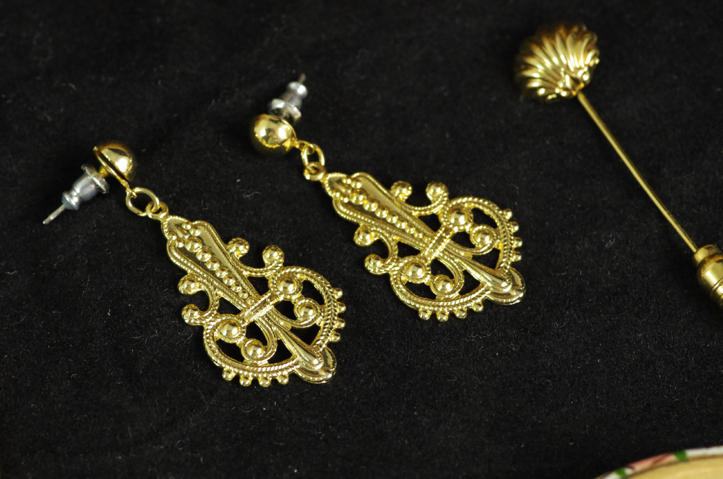 Collection of Costume Jewelry with Carpet Bag Purse & Pottery Box