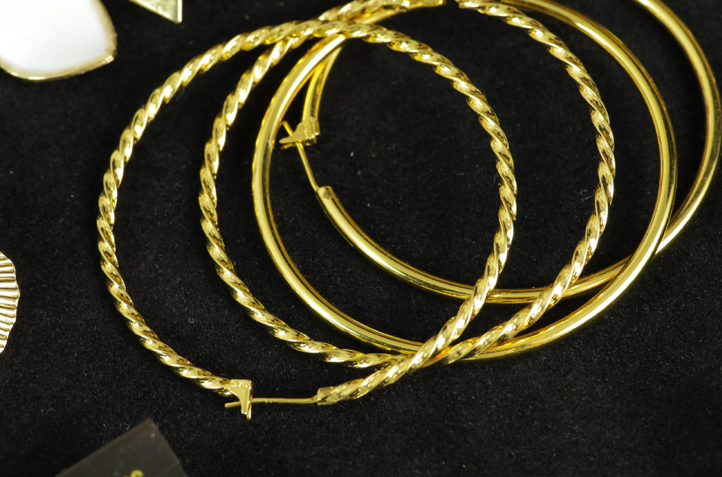 Collection of Costume Jewelry with Carpet Bag Purse & Pottery Box