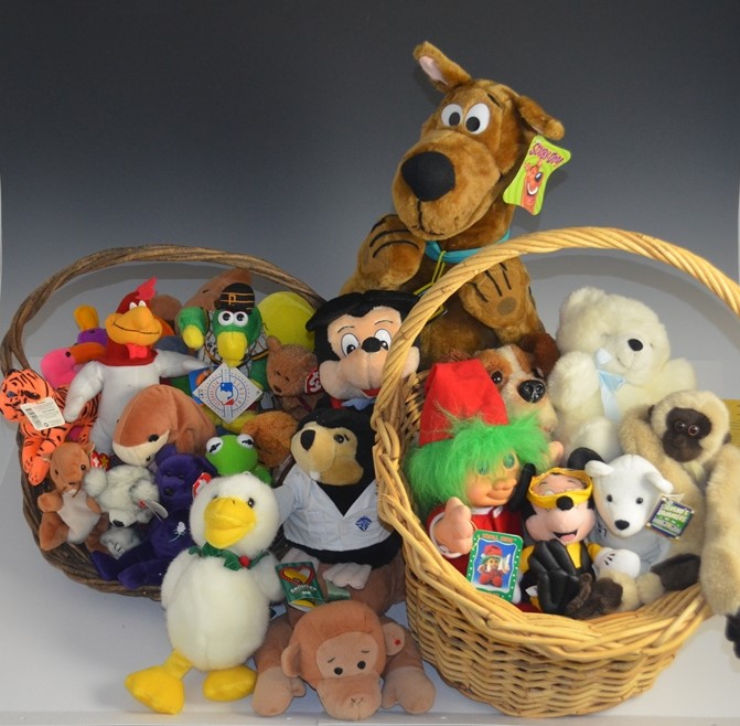 Two Baskets of Vintage Beanie Babies and other Stuffed Toys