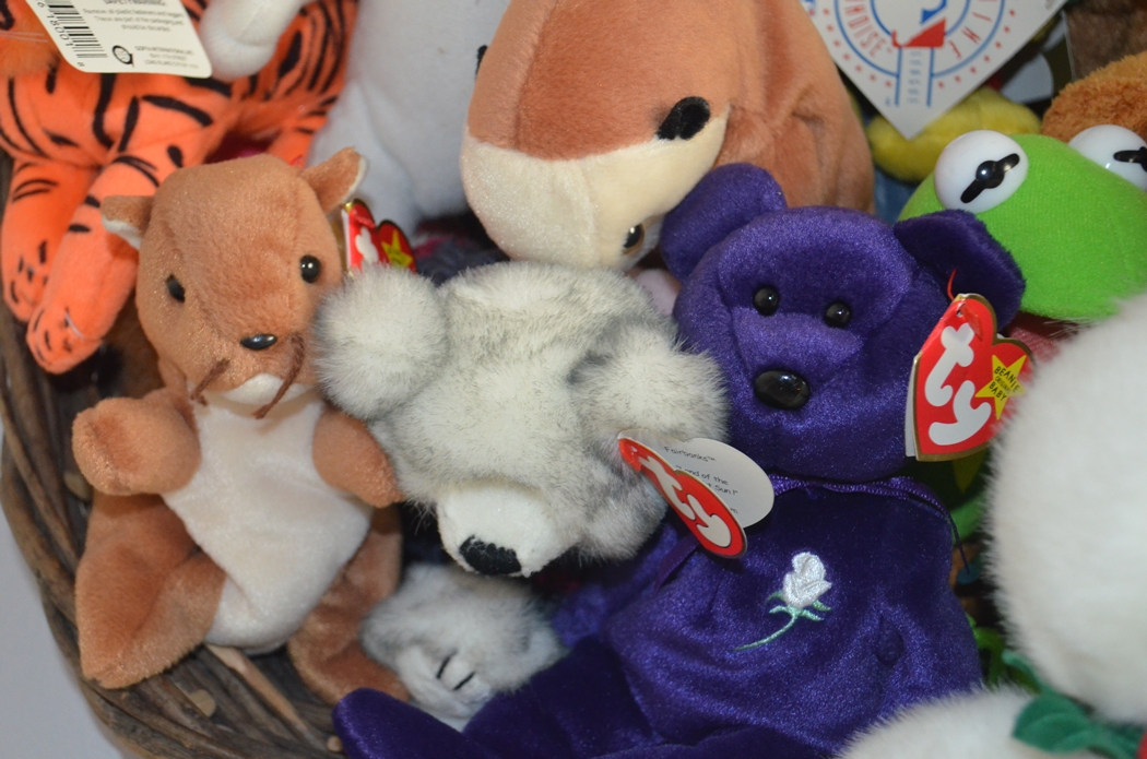 Two Baskets of Vintage Beanie Babies and other Stuffed Toys