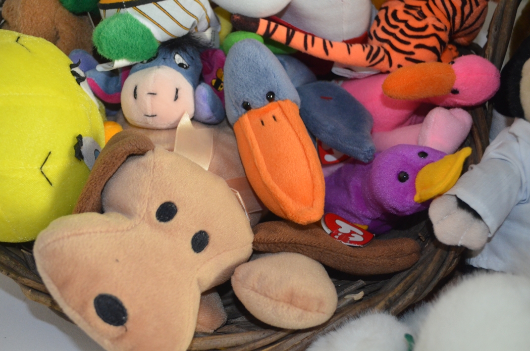Two Baskets of Vintage Beanie Babies and other Stuffed Toys