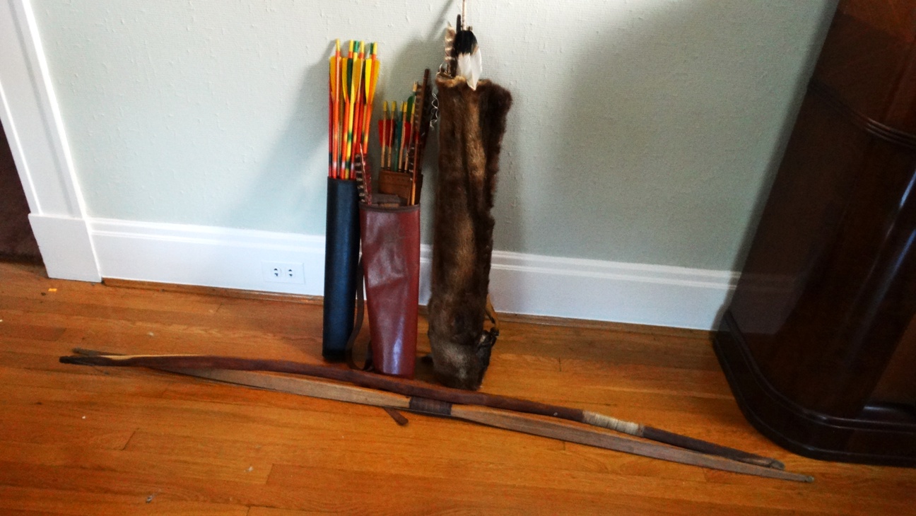 Native American Made Hide Scabbard, Arrows, and Bows