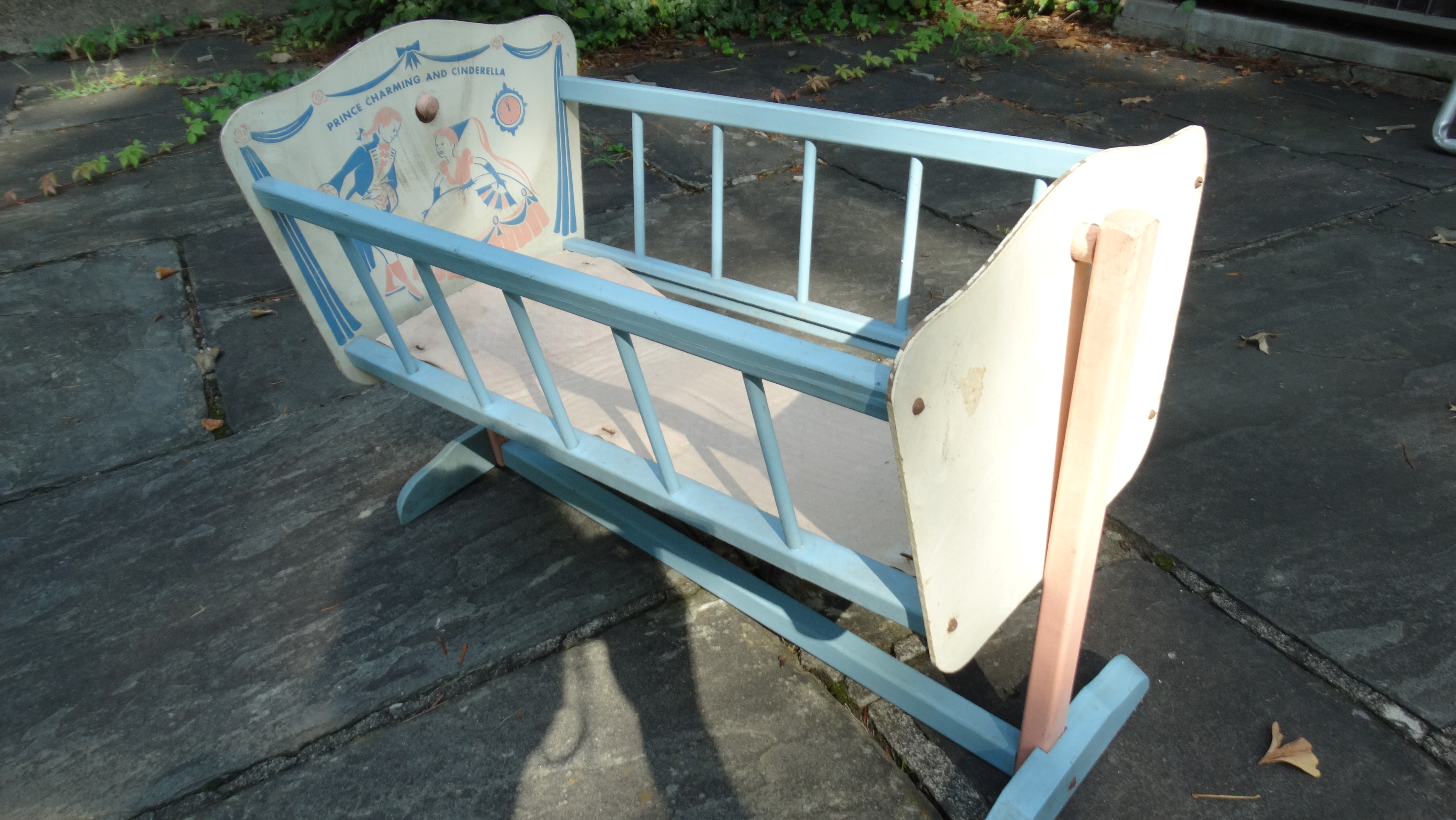 Vintage Grouping of Toy Cradle, Child's Chair, Desk, and Skates