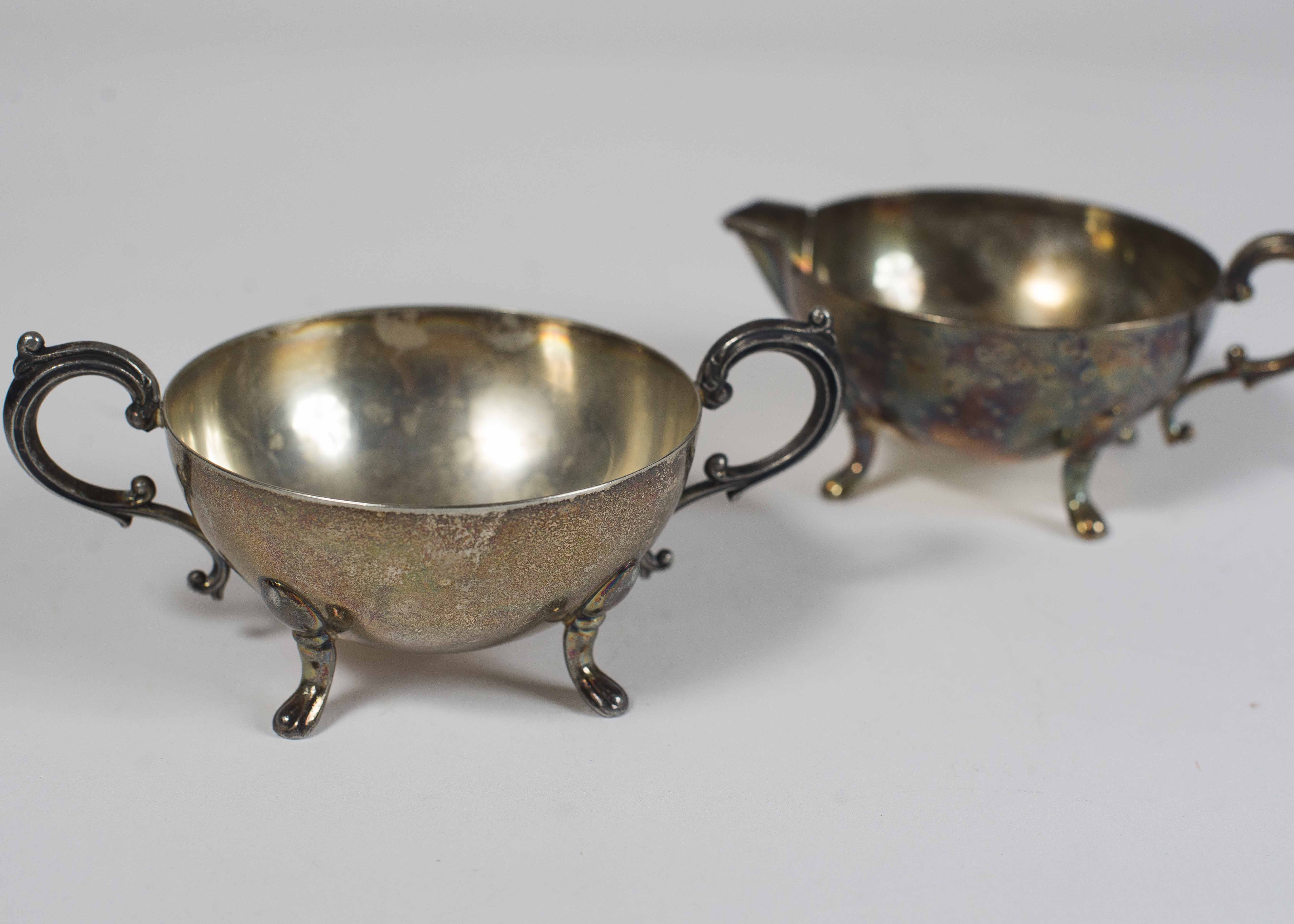 Antique Silver Creamer and Sugar Bowl with Serving Tray