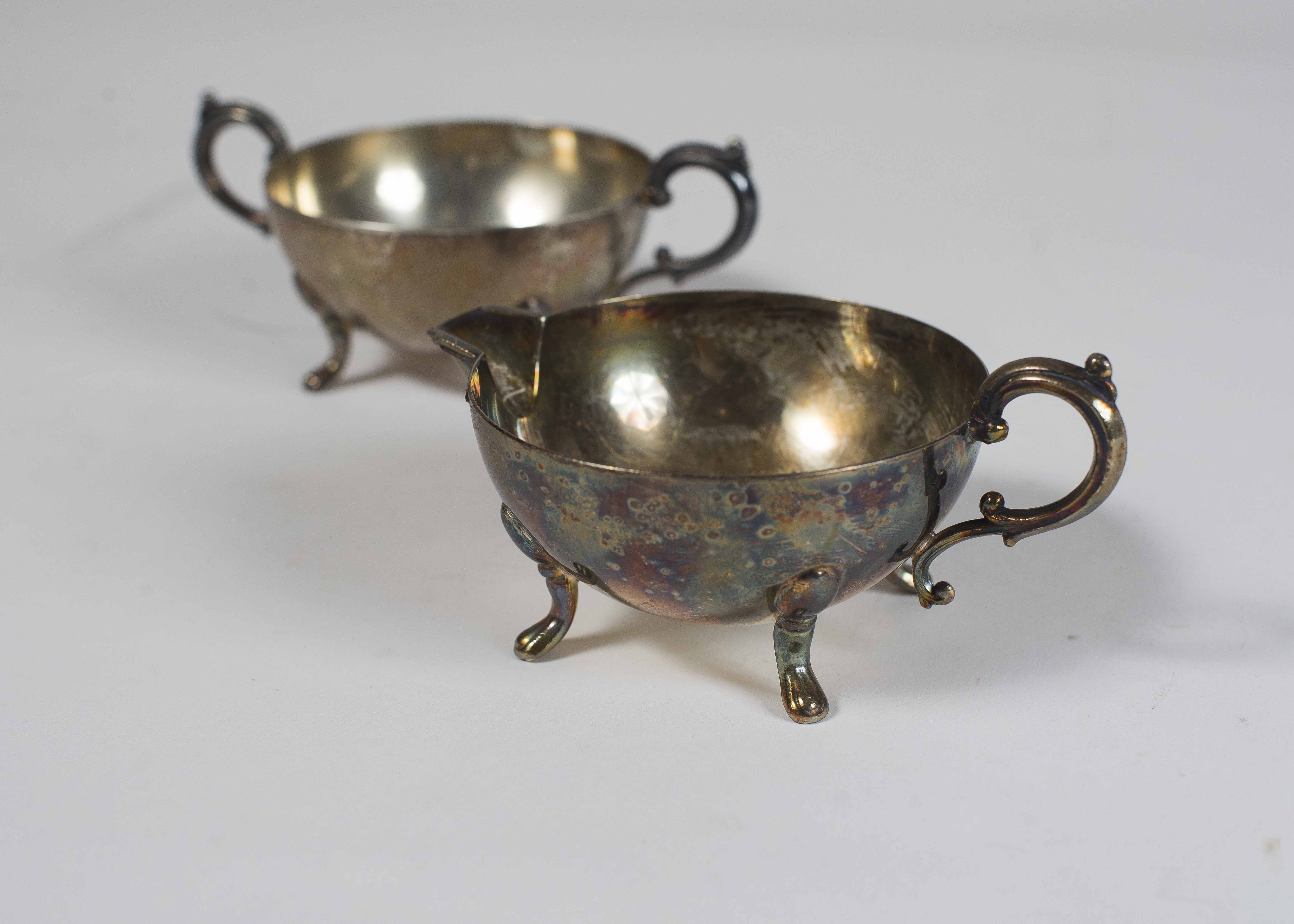Antique Silver Creamer and Sugar Bowl with Serving Tray