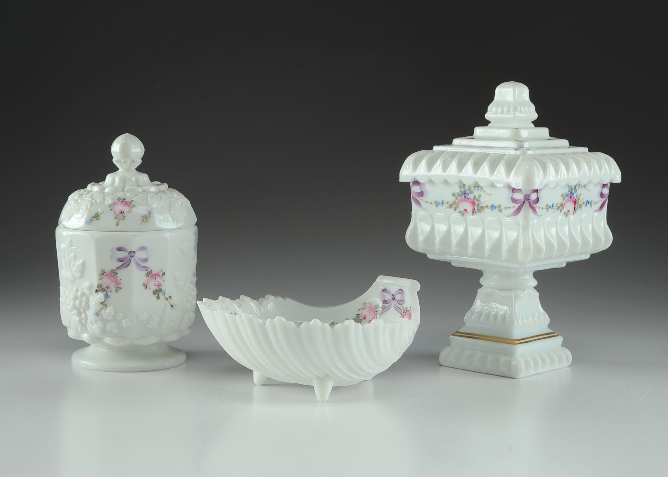 Westmoreland Trio of Handpainted Milk Glass