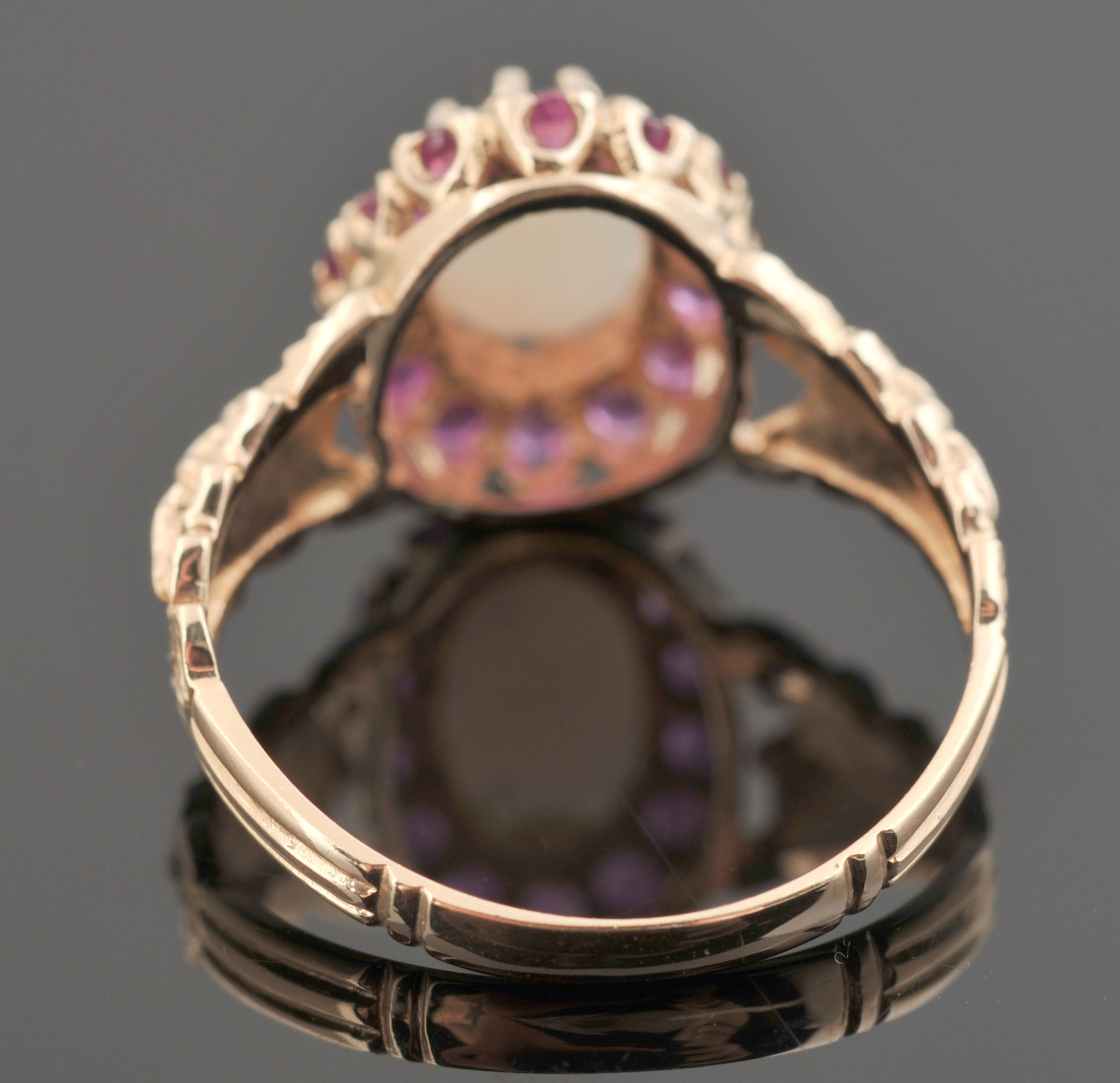 Lovely 14 K Yellow Gold Opal and Ruby Ring