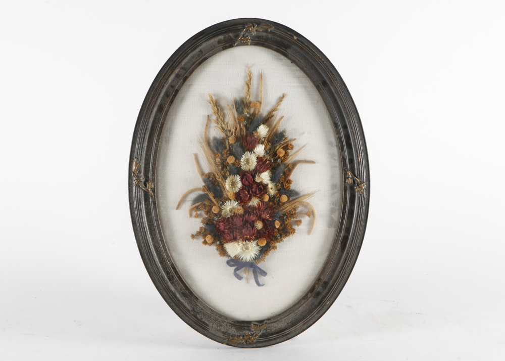 Dried Flower Arrangement in Antique Oval Frame