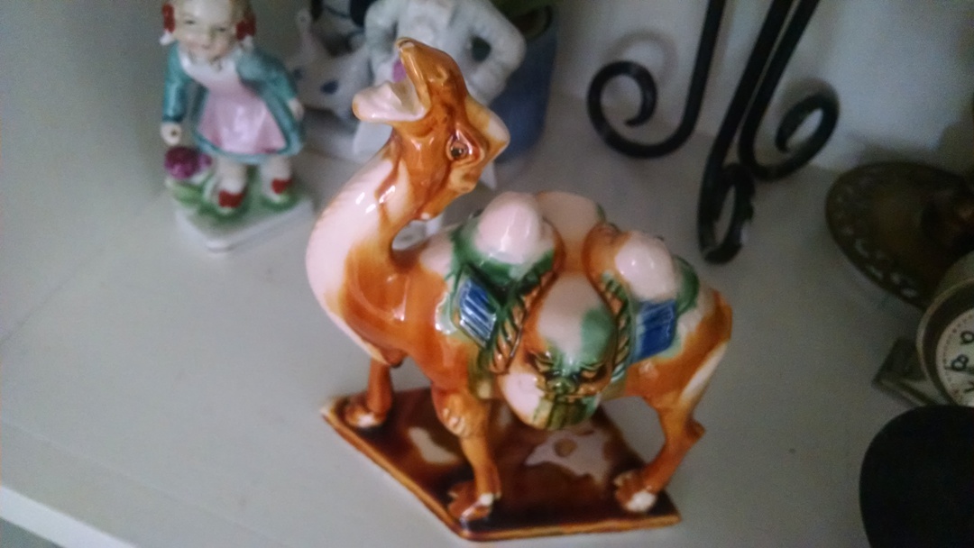 Grouping of Vintage Ceramic Figurines and Metal Candleholders