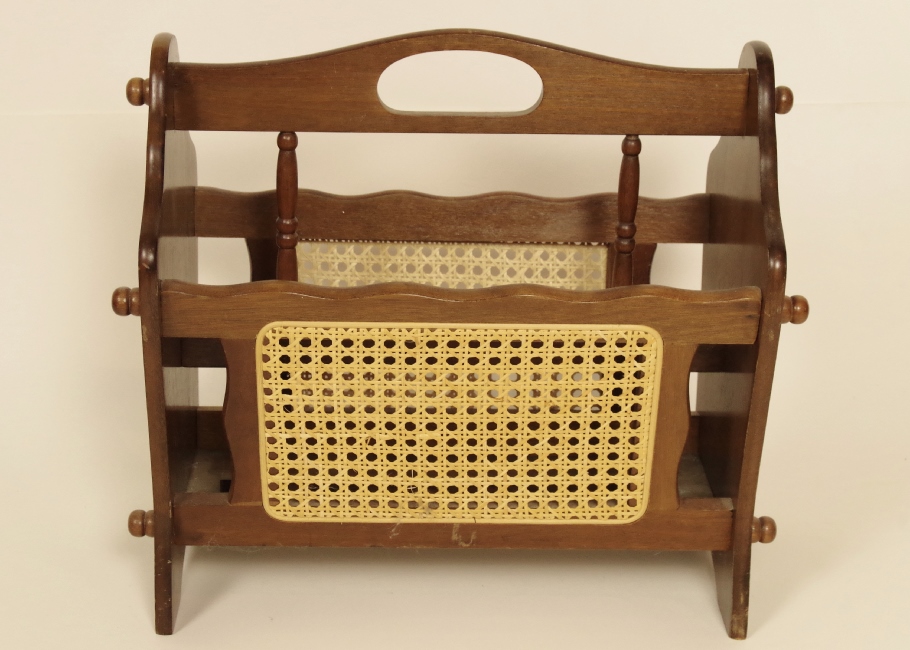 Vintage Magazine Rack with Cane Accent