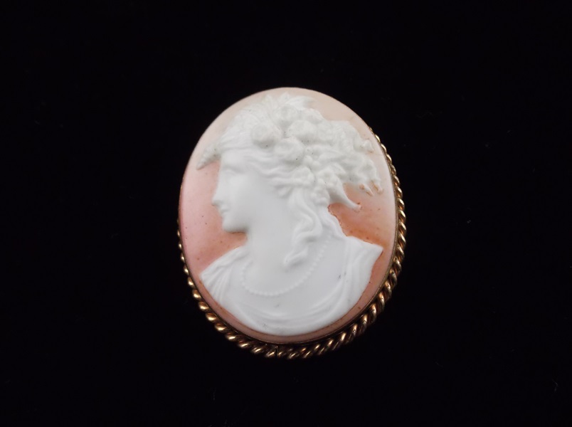 Vintage Porcelain Cameo Brooch 