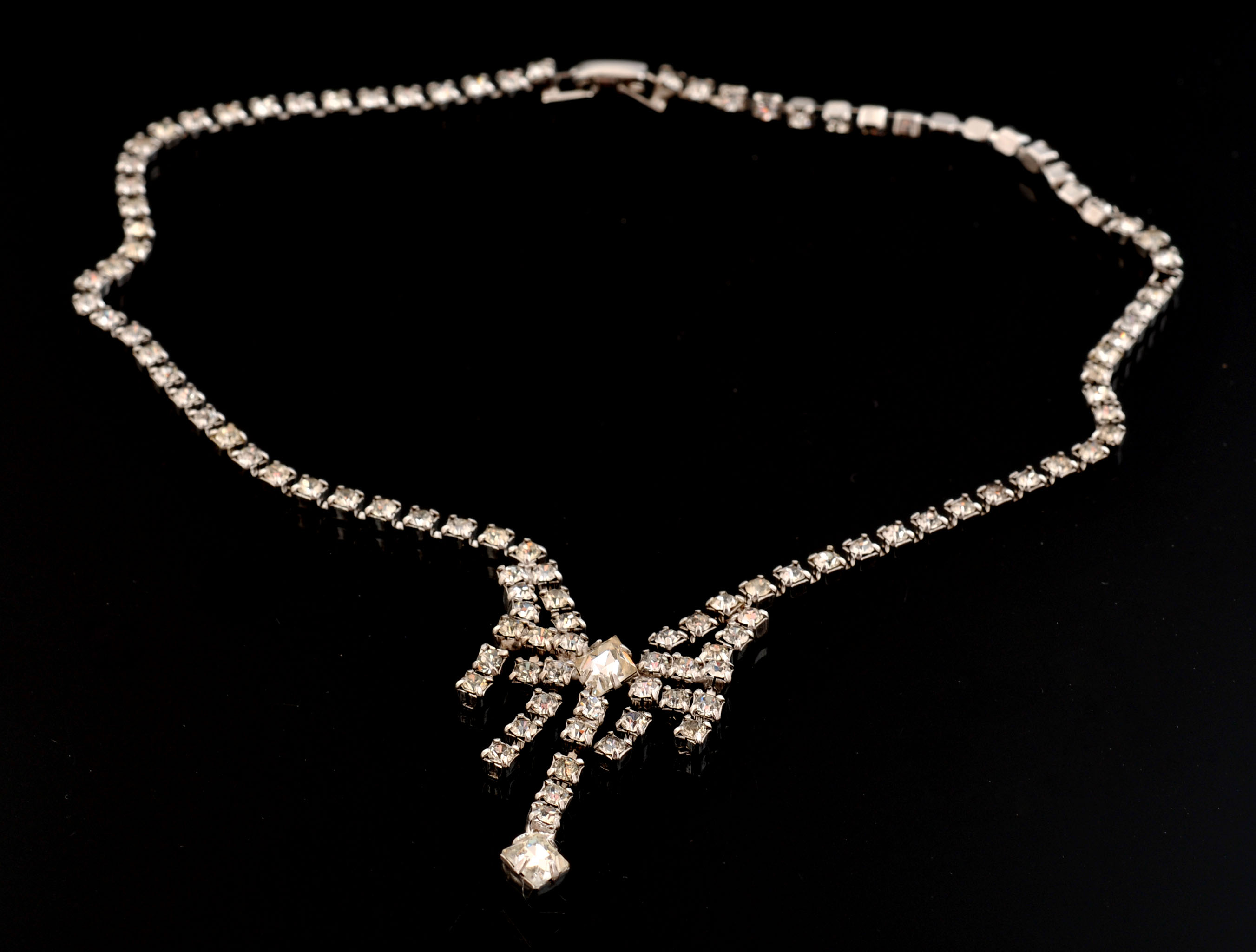 Ann Vien, B.David Signed Clip On Earrings and Rhinestone Necklace