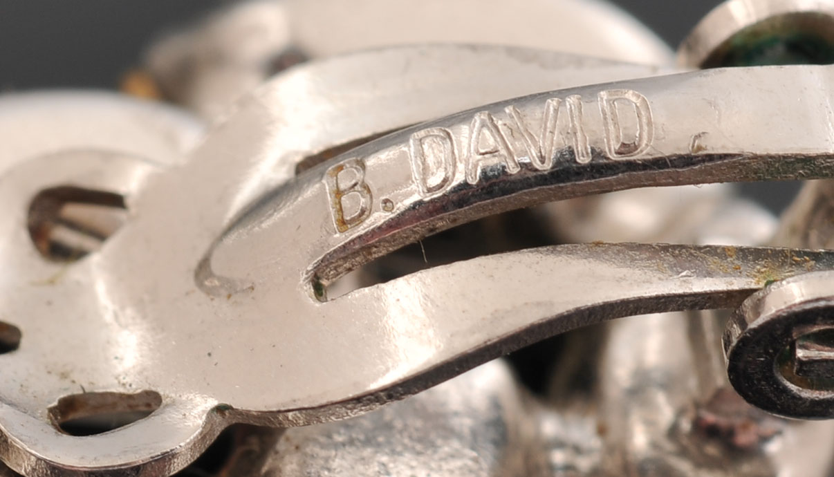 Ann Vien, B.David Signed Clip On Earrings and Rhinestone Necklace