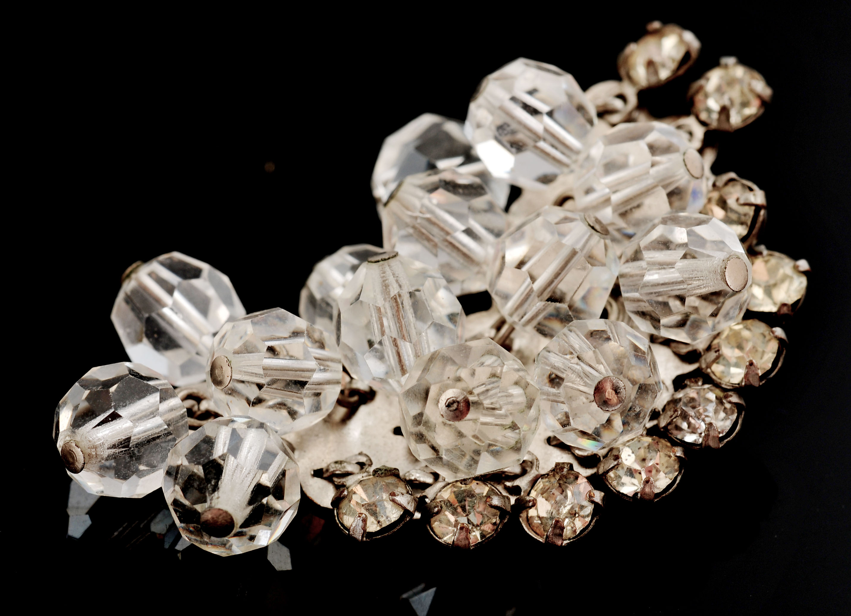 Ann Vien, B.David Signed Clip On Earrings and Rhinestone Necklace