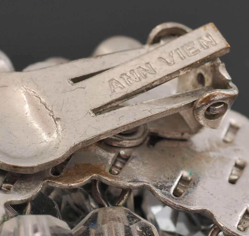 Ann Vien, B.David Signed Clip On Earrings and Rhinestone Necklace