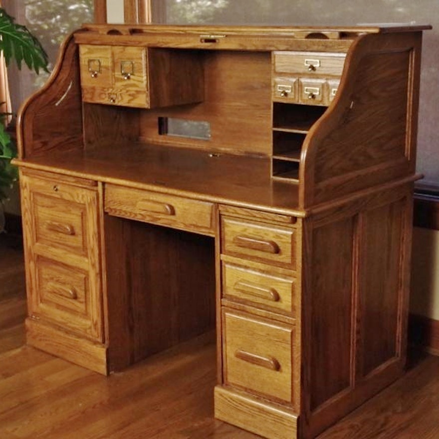 Oak Craft Rolltop Computer Desk
