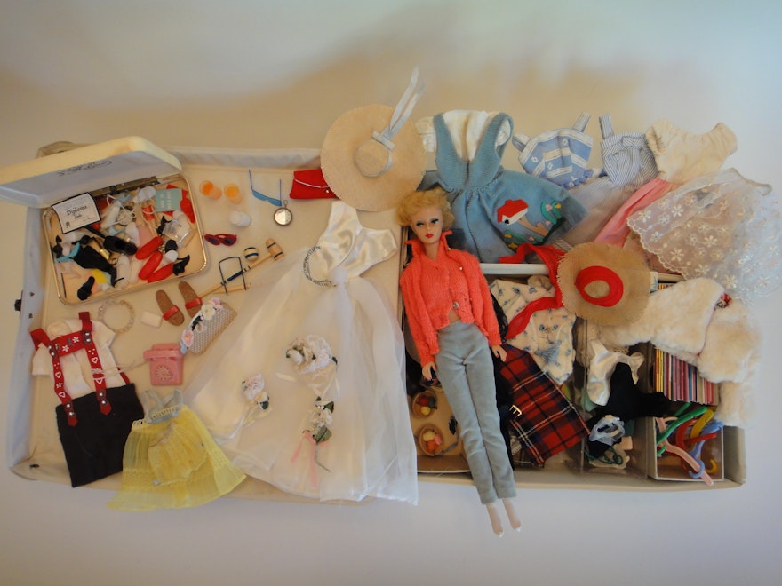 Vintage 1961 Barbie Doll Case, Barbie & Accessories