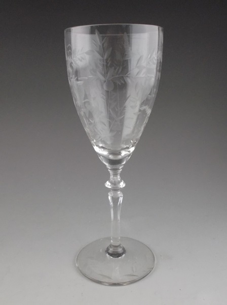 Set of Three Antique Etched Crystal Water Goblets