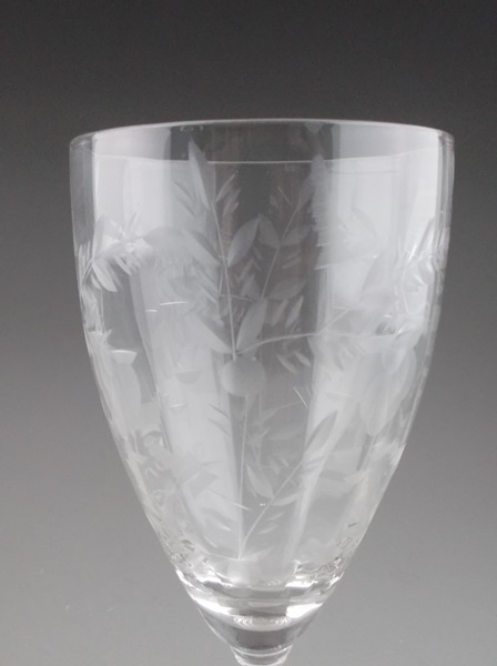 Set of Three Antique Etched Crystal Water Goblets